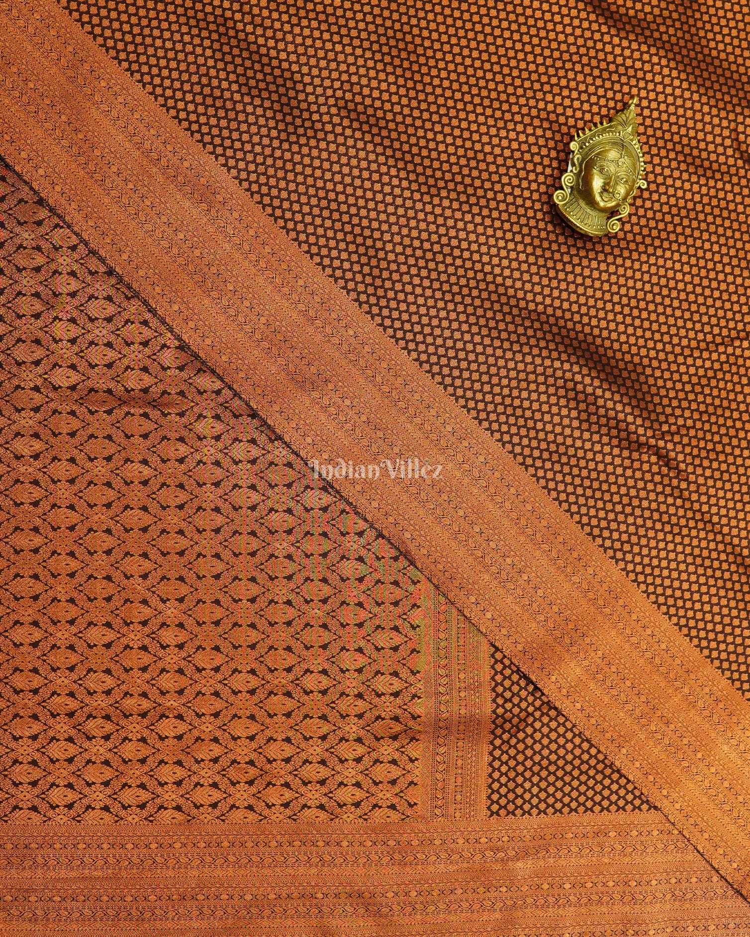 IndianVillèz Copper Black Pure Kanjivaram Silk Saree - view 2