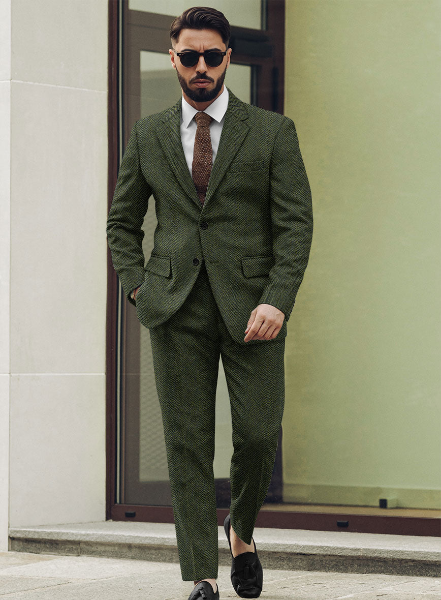 StudioSuits Harris Tweed Forest Green Herringbone Suit - view 2