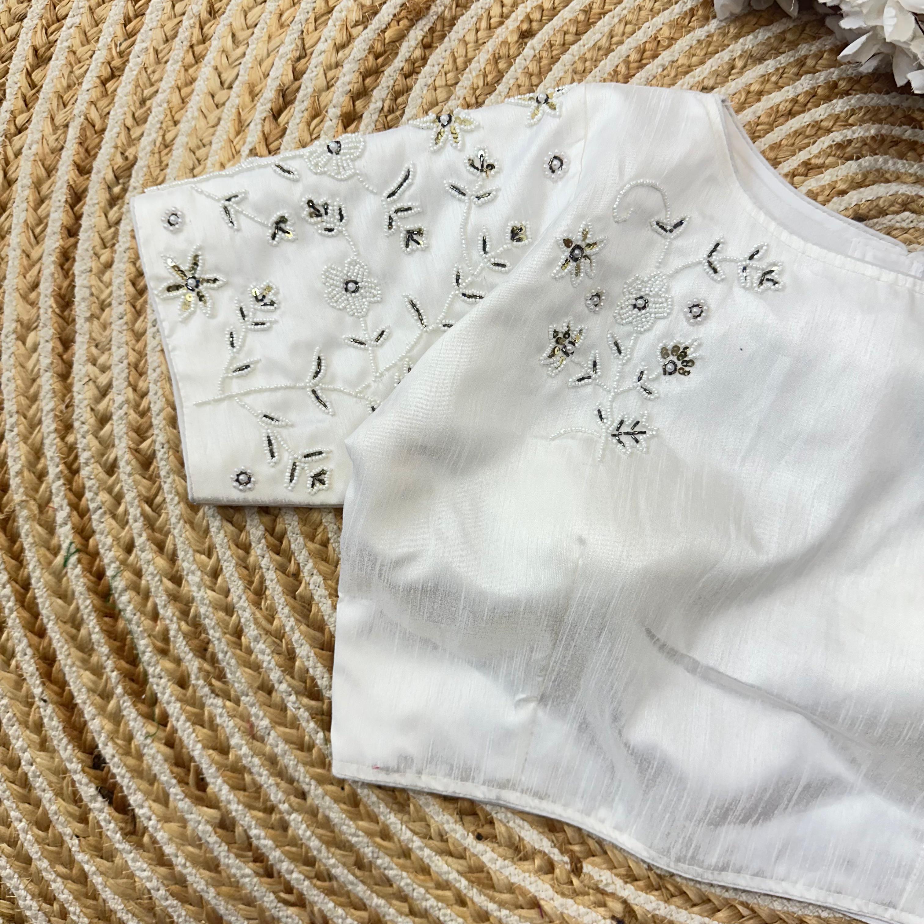 ClothsVilla White Handcrafted Jilmil Silk Blouse with Intricate Embroidery - view 3