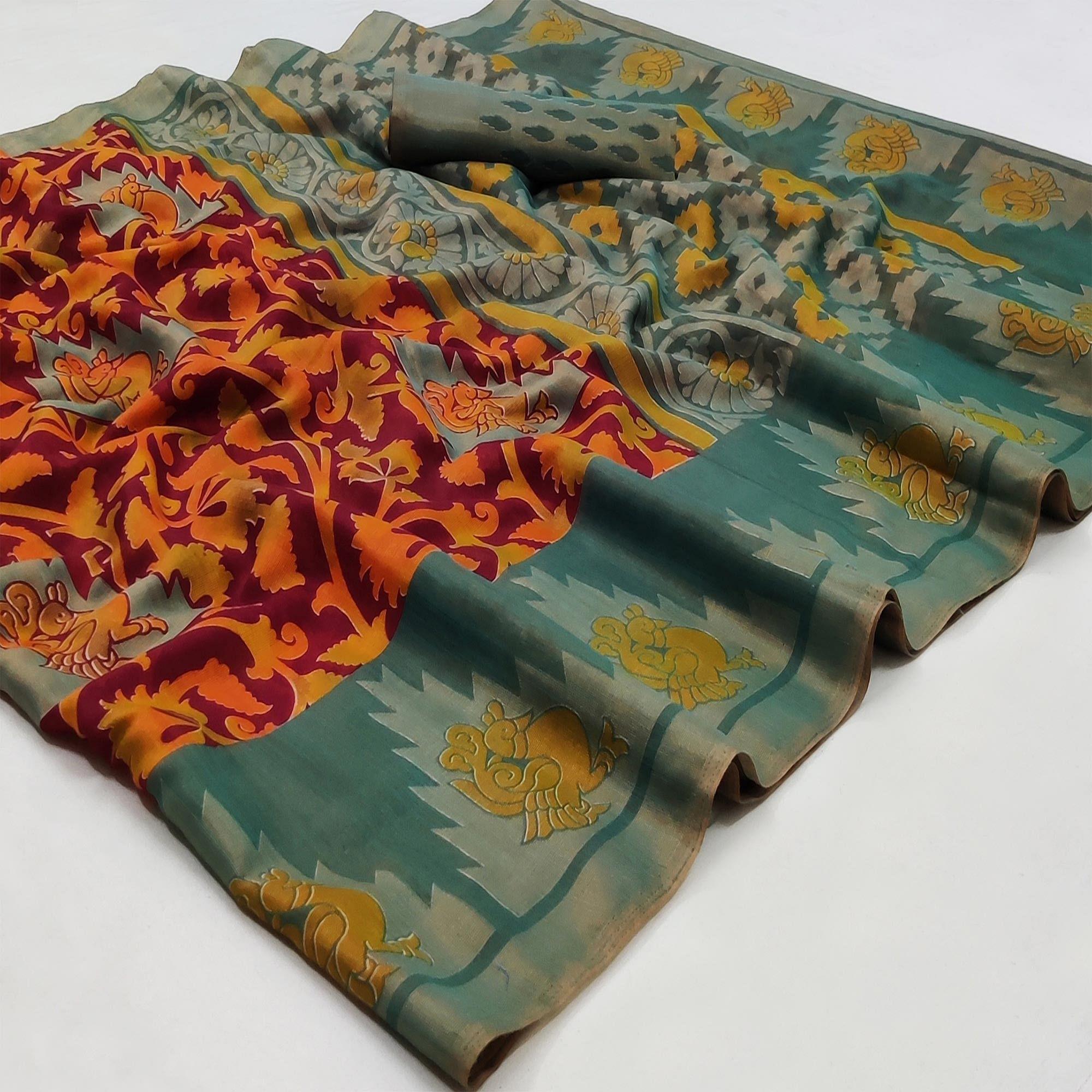 Peachmode Maroon Casual Wear Printed Art Silk Saree - view 3