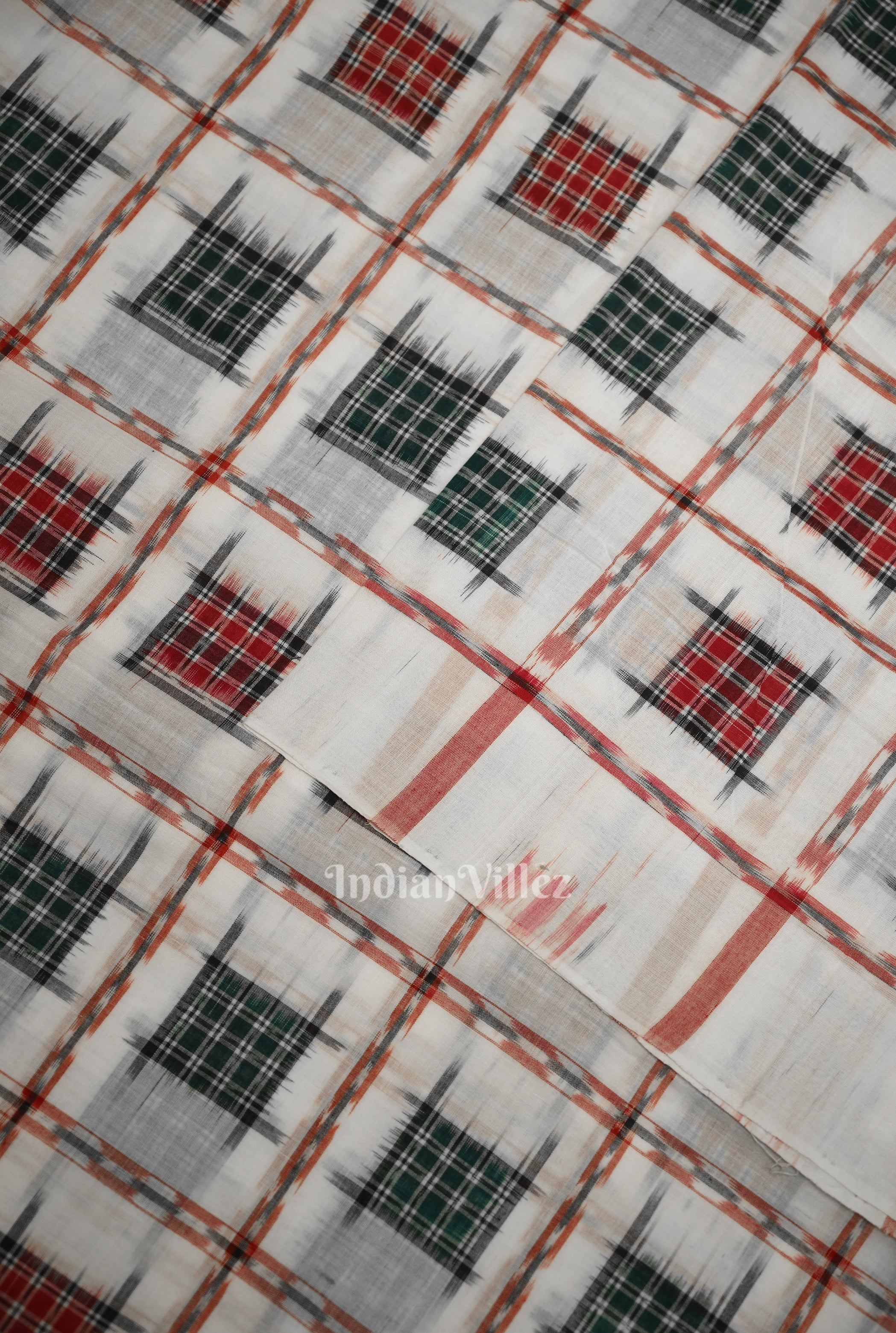 IndianVillèz White with Multi Color Ashwini Odisha Ikat Sambalpuri Cotton Fabric - view 2