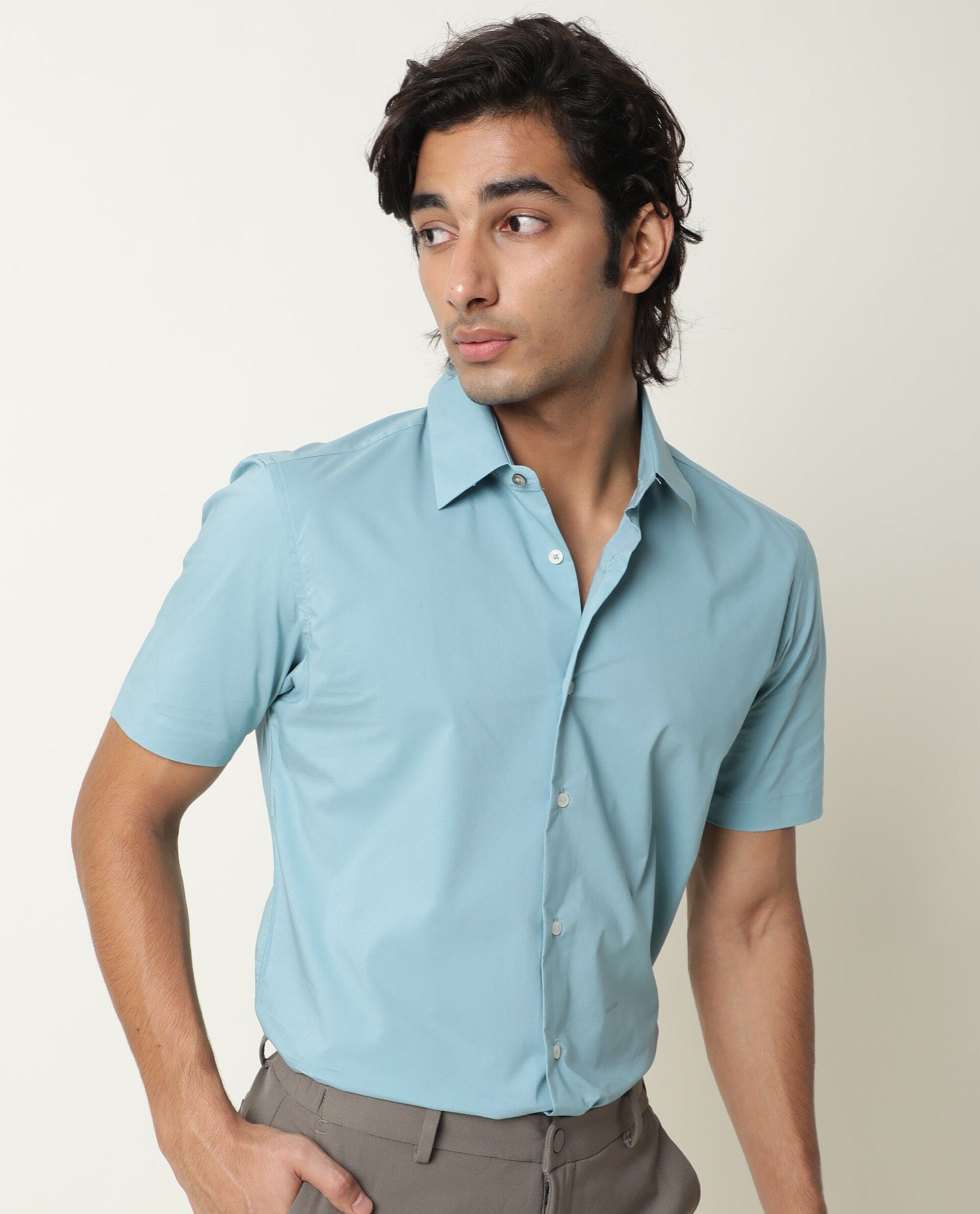 Rare Rabbit Mens Neutro Ss Blue Shirt Polycotton Fabric Slim Fit Collar Short Sleeve - view 7