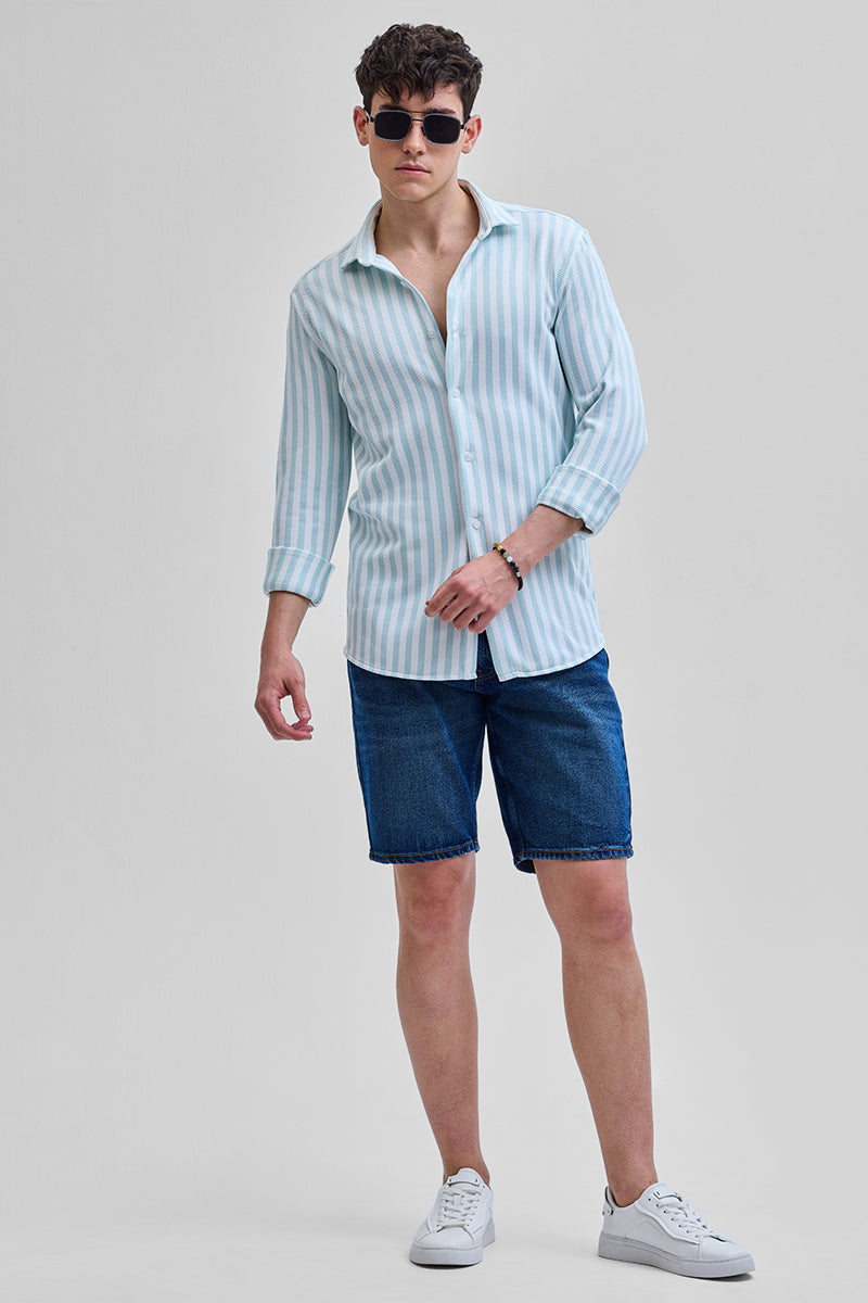 SNITCH Light Blue Stripes Slim Fit Shirt - view 3