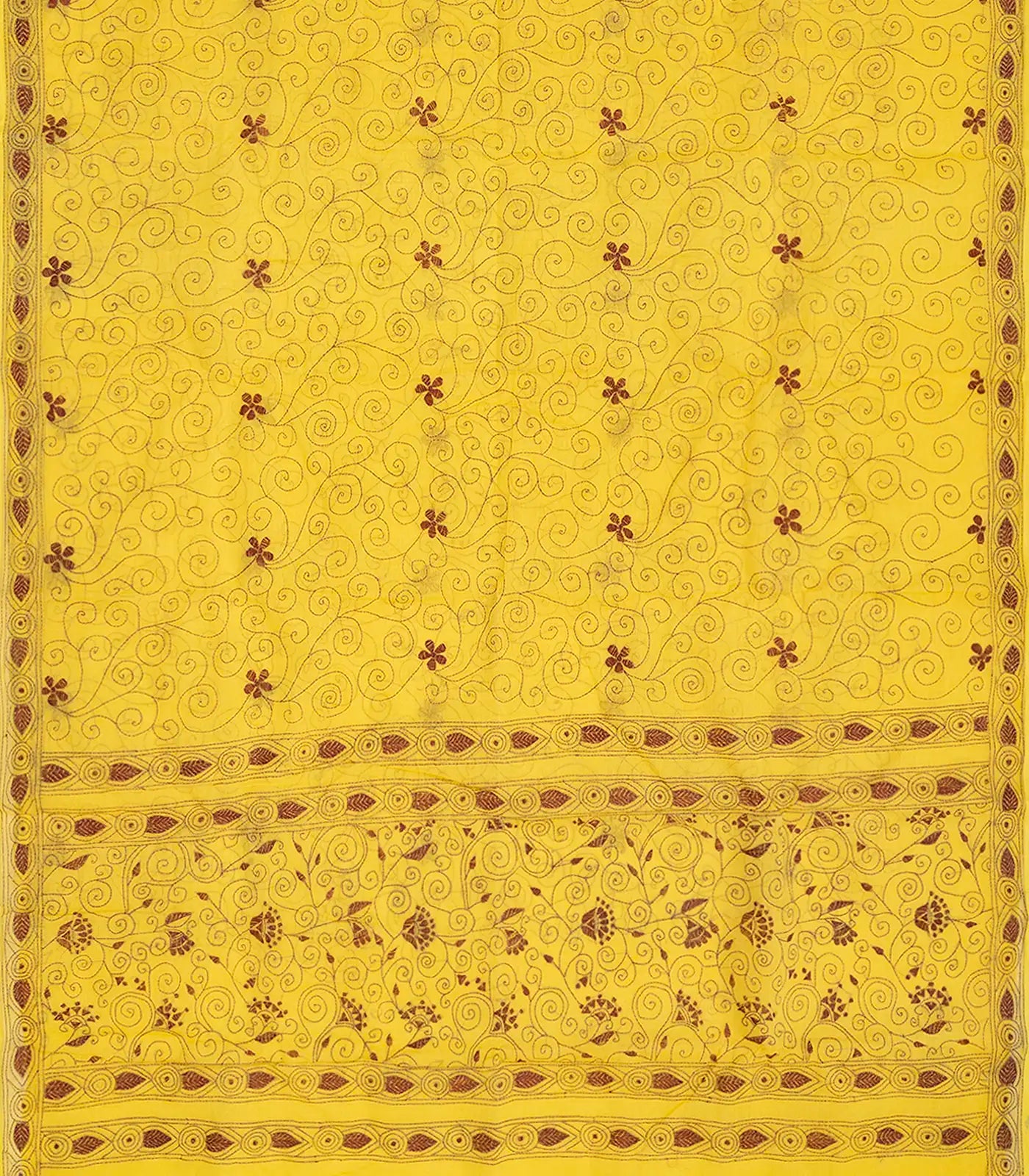 RmKV Yellow Handloom Bengal Cotton Saree With Spiral Motifs-Yellow - view 2