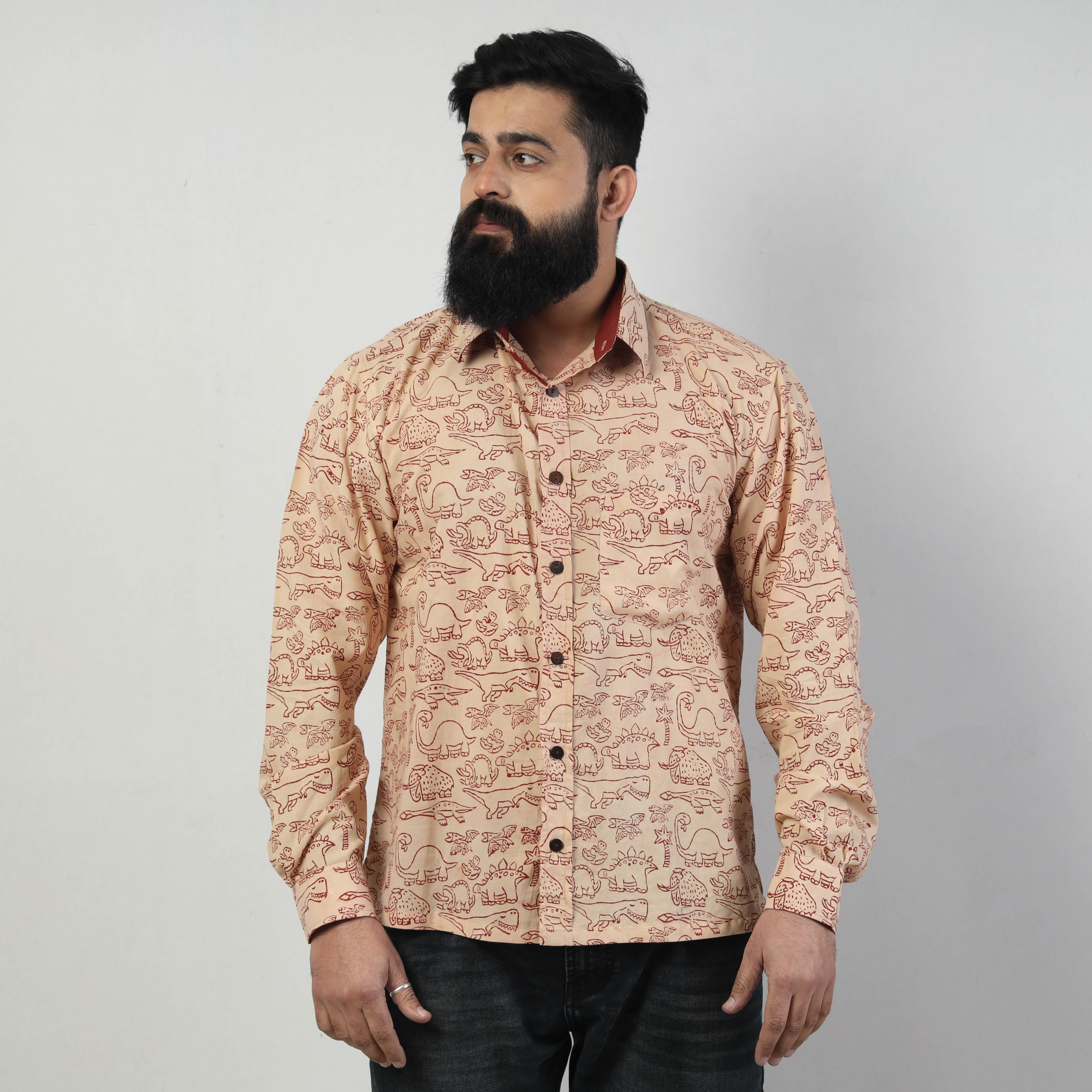 BINDAAS UNLIMITED Beige - Bindaas Block Art Printed Cotton Men Full Sleeve Shirt