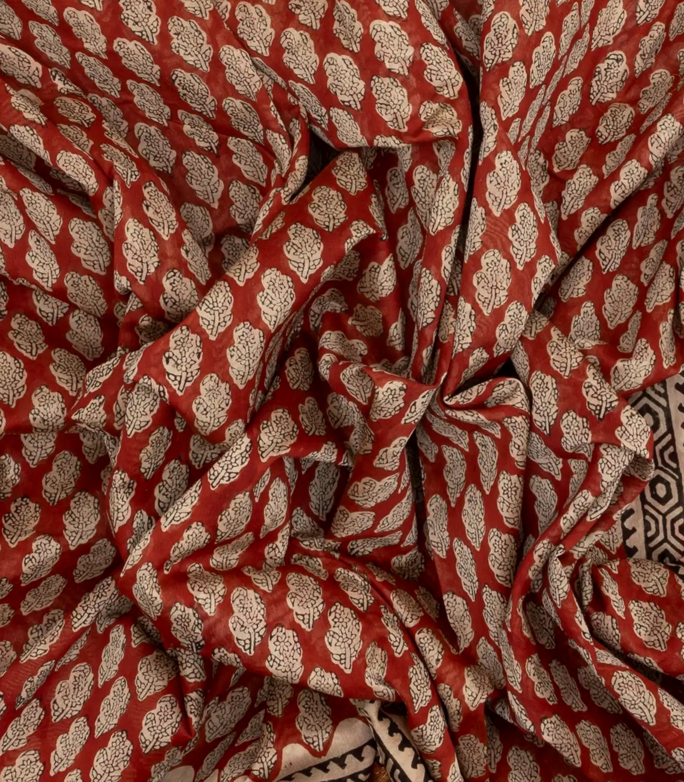 RmKV Rust Handloom Chanderi Cotton Saree With Printed Flower Motifs - view 2