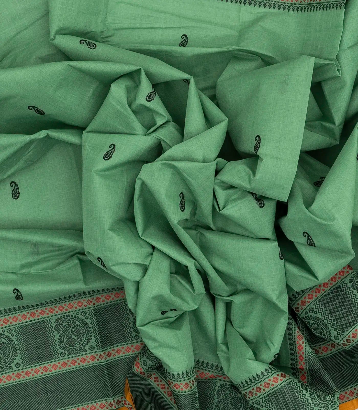 RmKV Shadow Green Handloom Kanchi Cotton Saree With Mango Buttas. - view 3
