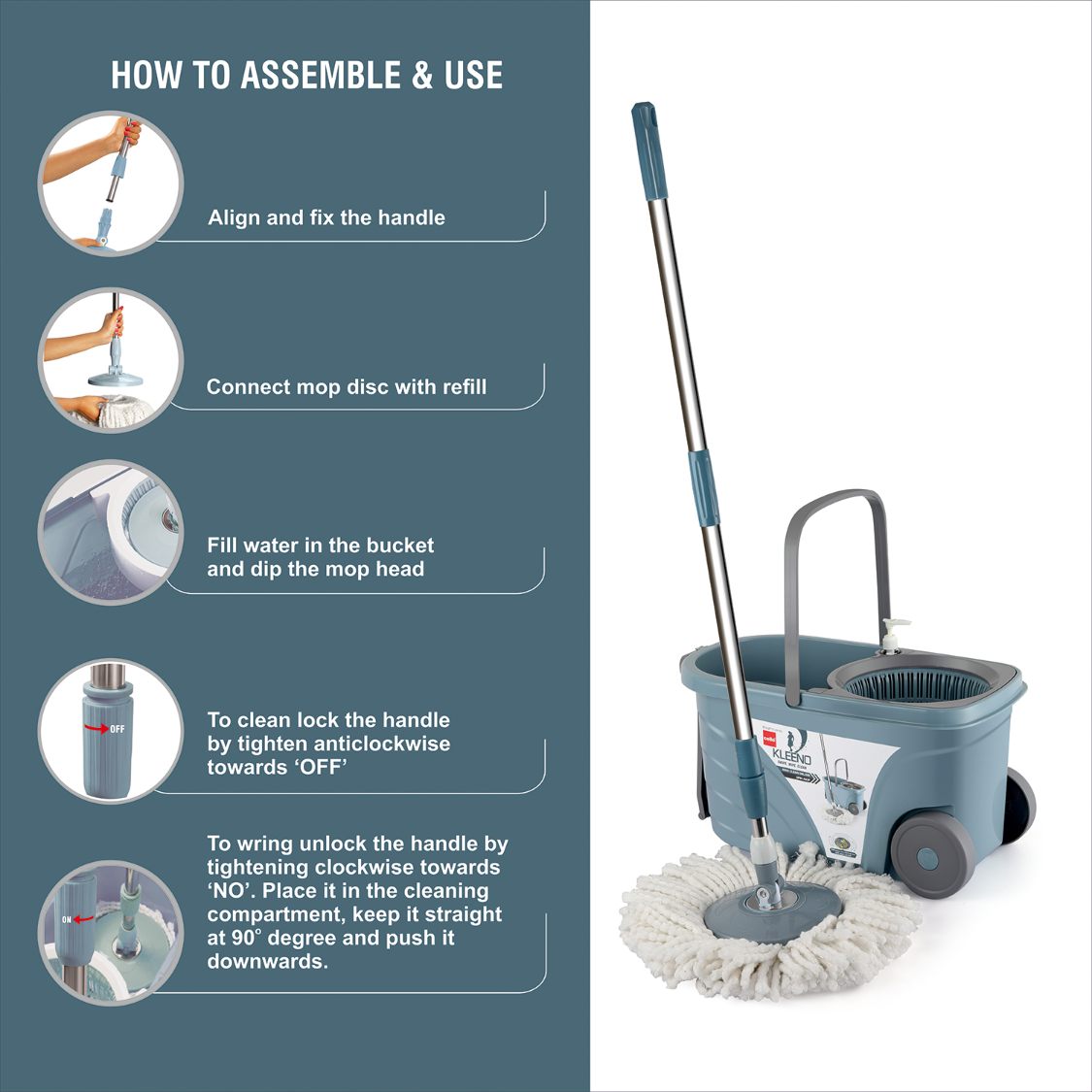 Cello Kleeno Max Clean Spin Mop Bucket with Soap Dispenser - view 4