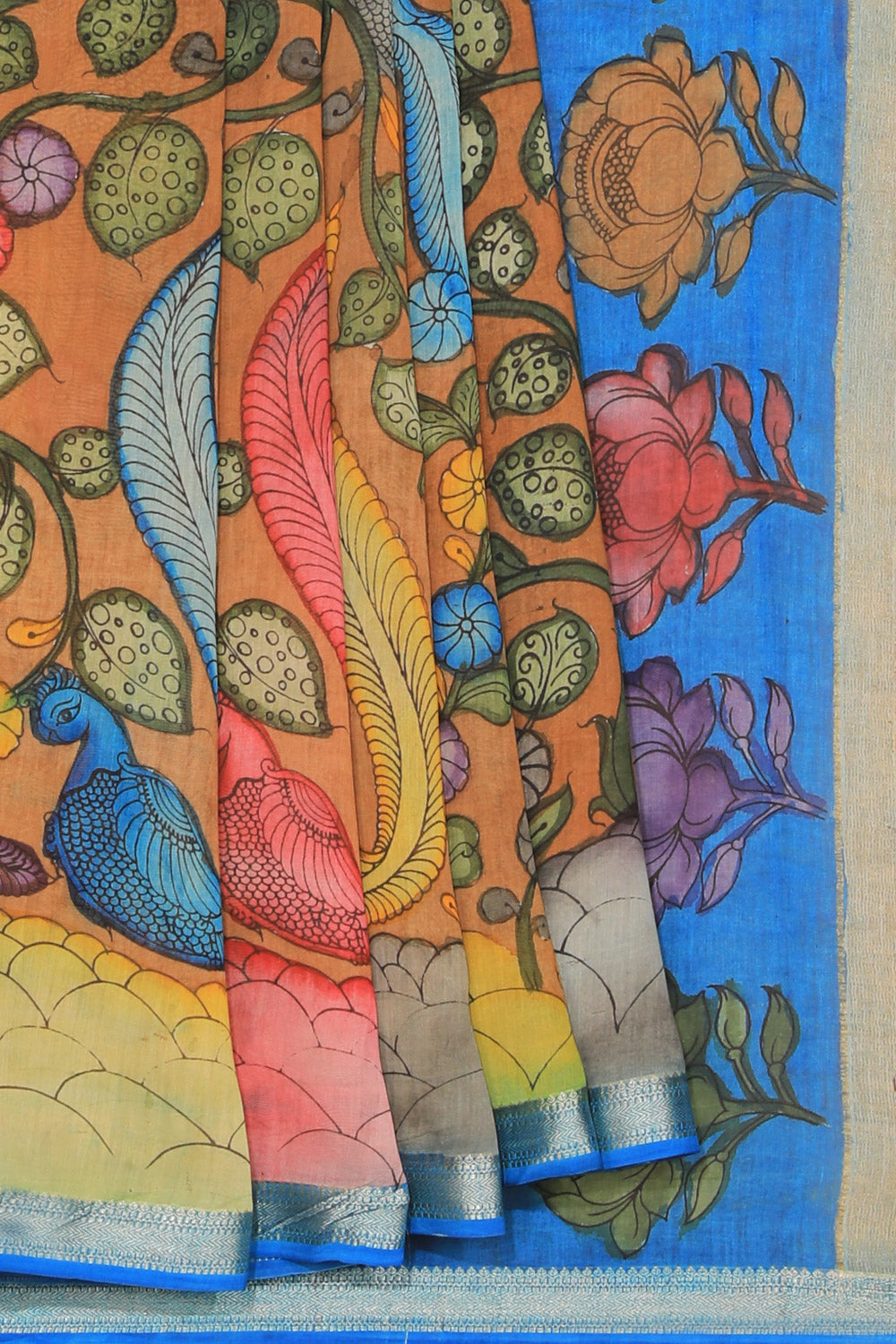 Kalanjali Kalamkari Hand-Painted Brown Saree – Women's
