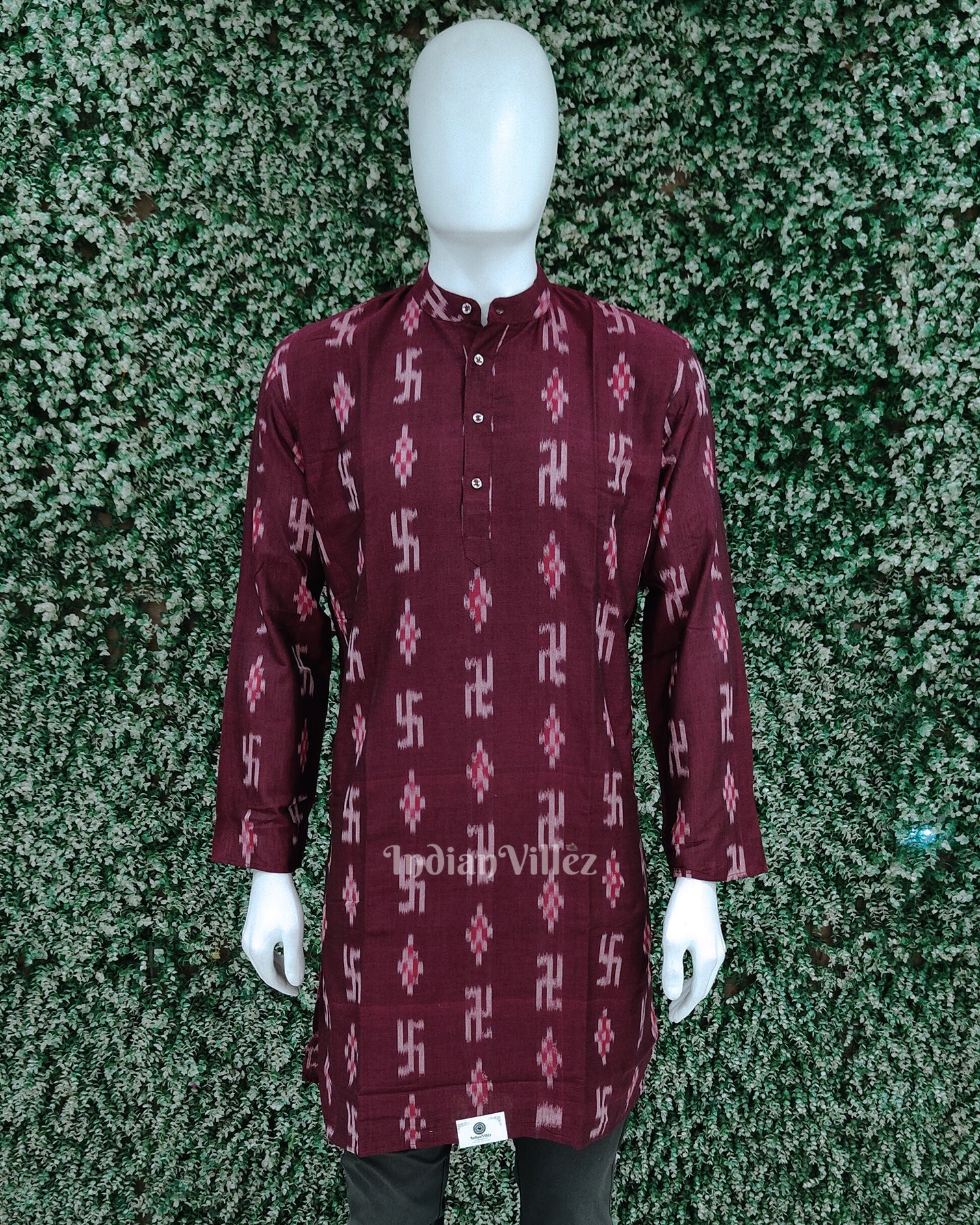 IndianVillèz Purple Swastik Odisha Ikat Cotton Kurta for Men