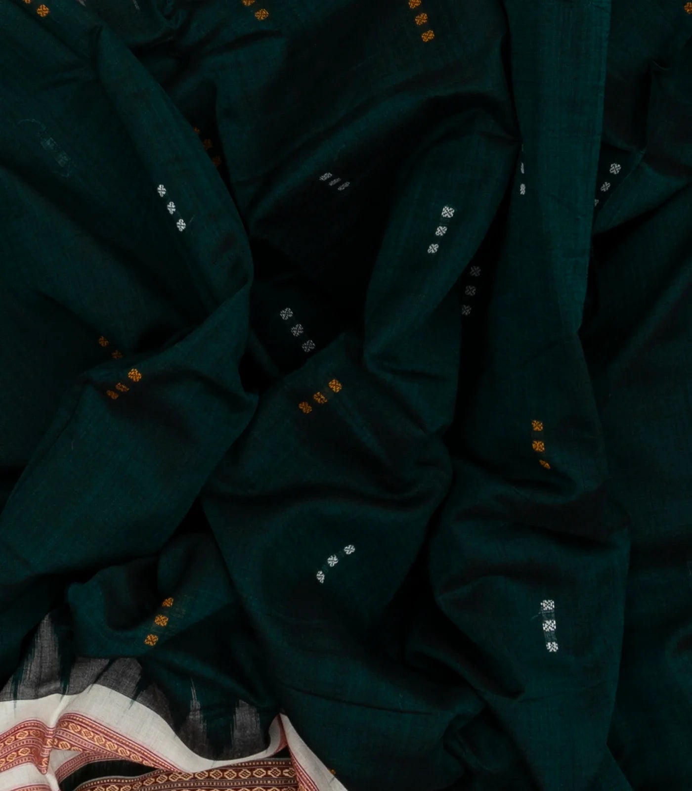 RmKV Bottle Green Handloom Orissa Cotton Saree With Button Buttas - view 3
