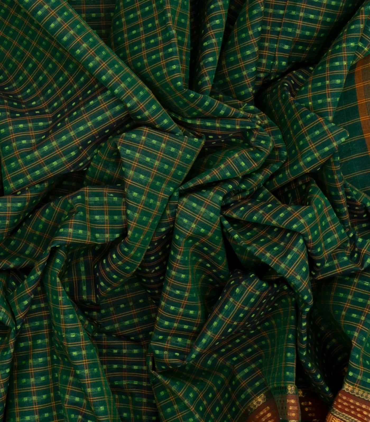 RmKV Green Handloom Chettinad Cotton Saree With Checks - view 3