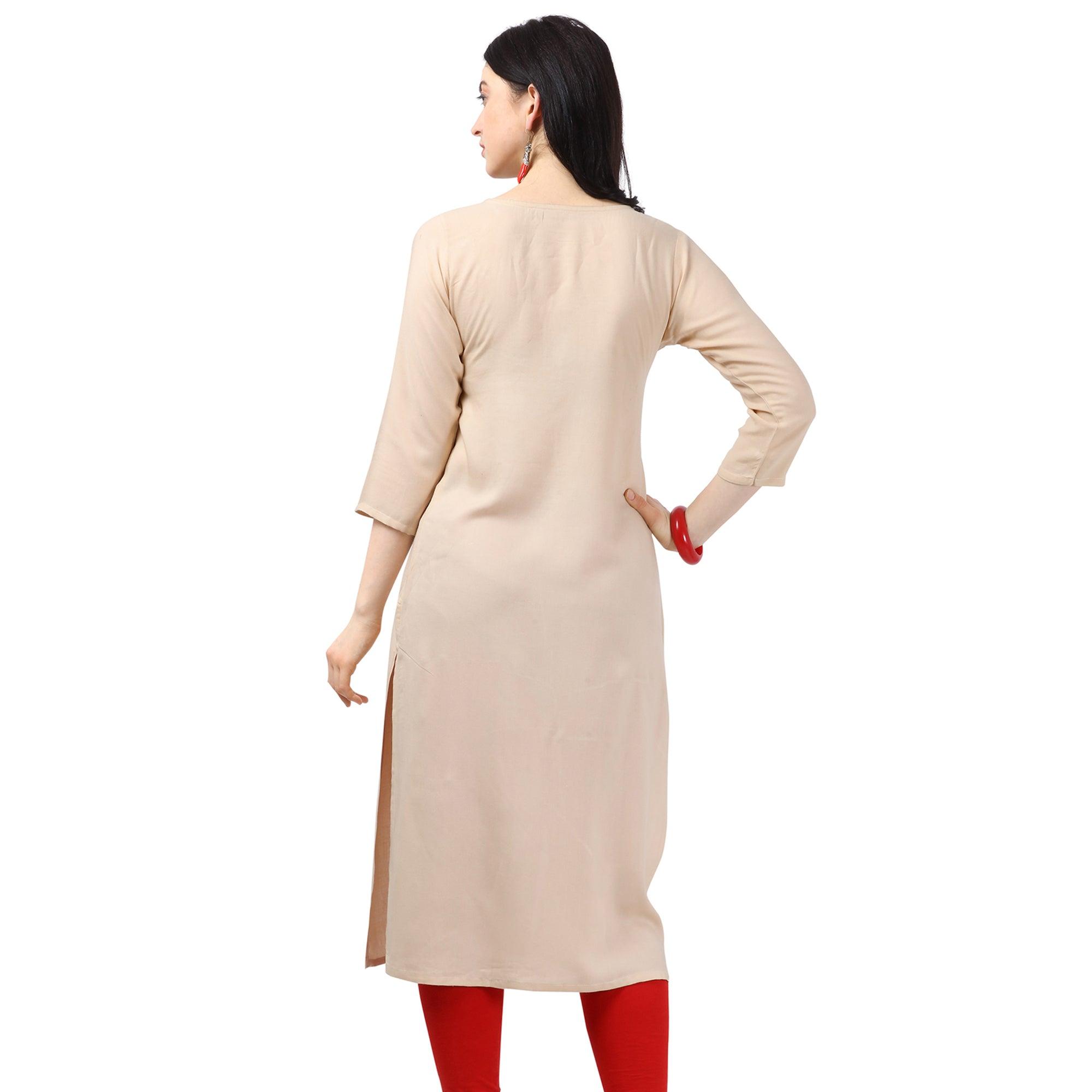 Peachmode Seller Lovely Beige Colored Partywear Embellished Rayon Kurti - view 2
