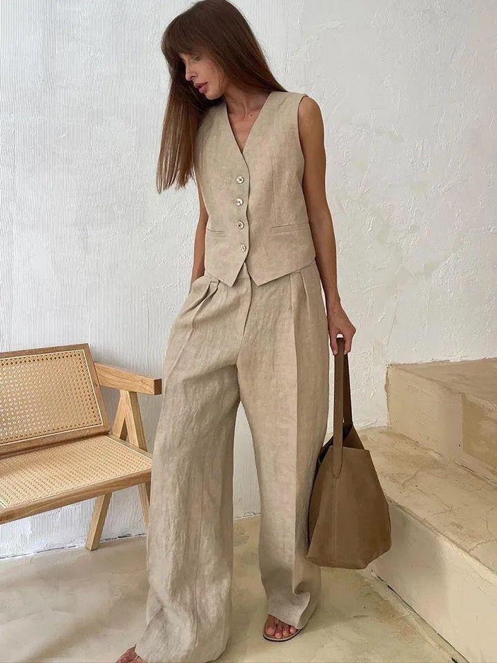 Alamode By Akanksha Hodor Statement Linen Vest Suit with Pants - view 2