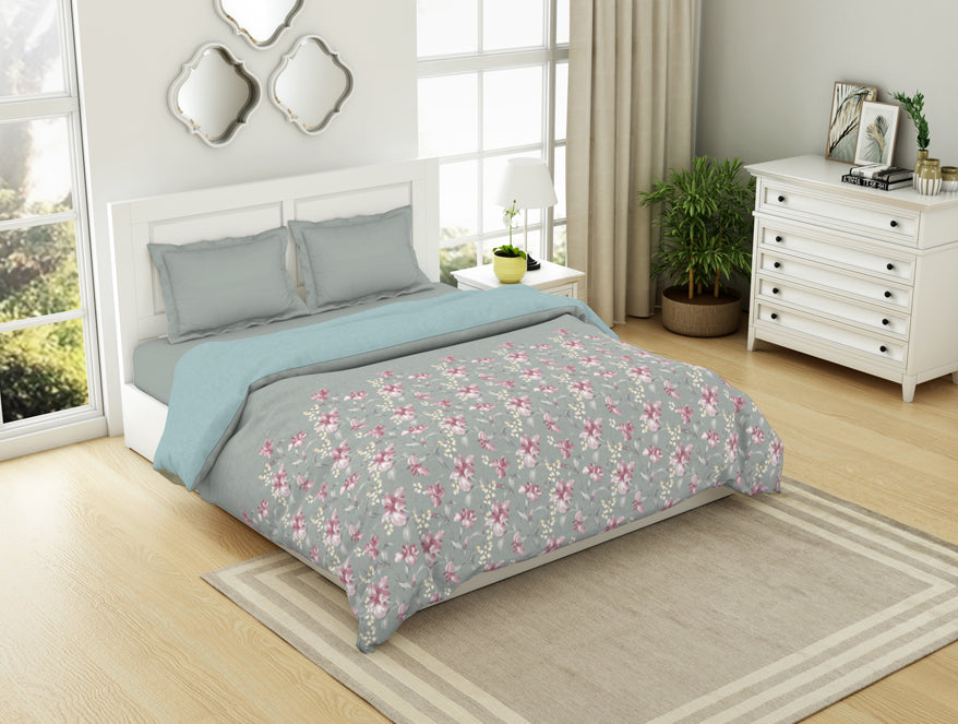Spaces India Floral Moon Rock - Grey 100% Cotton Shell Double Quilt / AC Comforter - Bohemia By Spaces - view 2