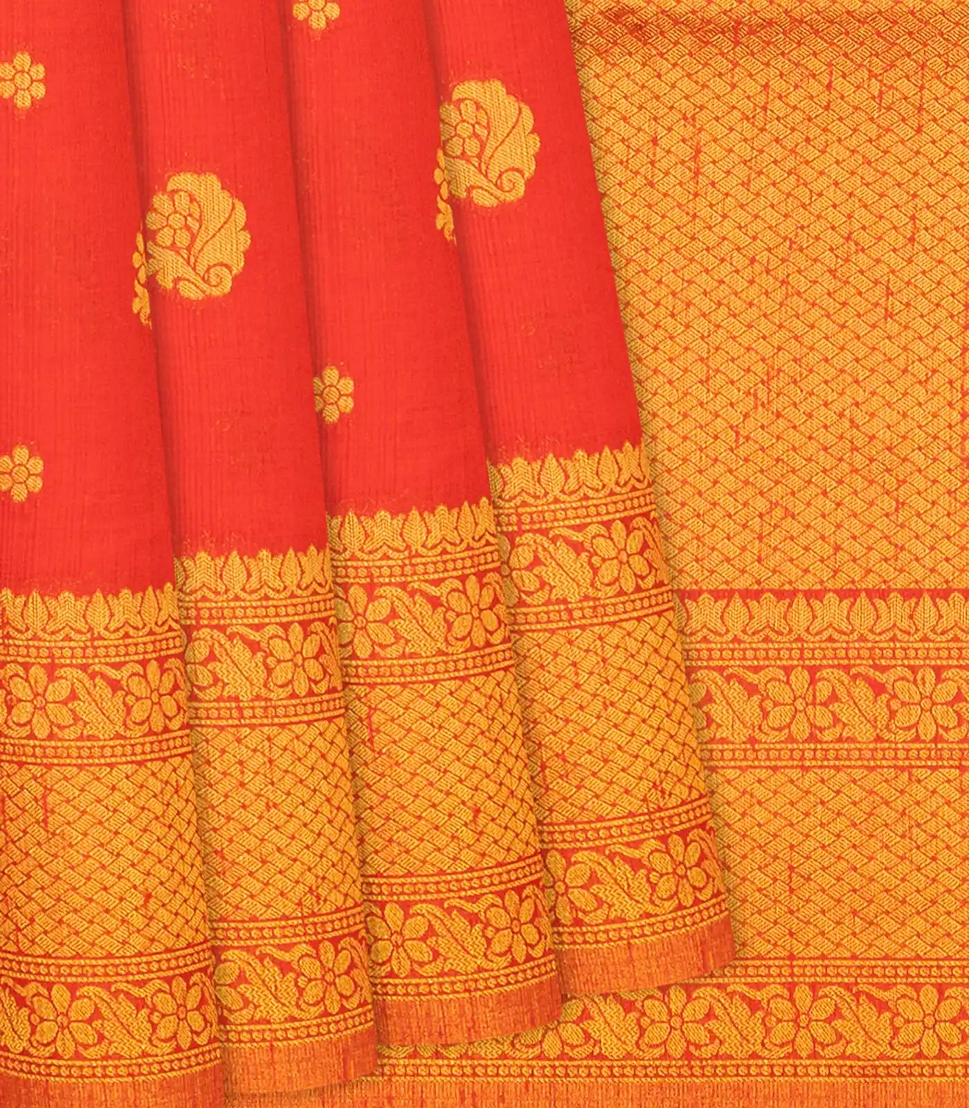 RmKV Red Woven Blended Dupion Saree With Flower Motifs-Red