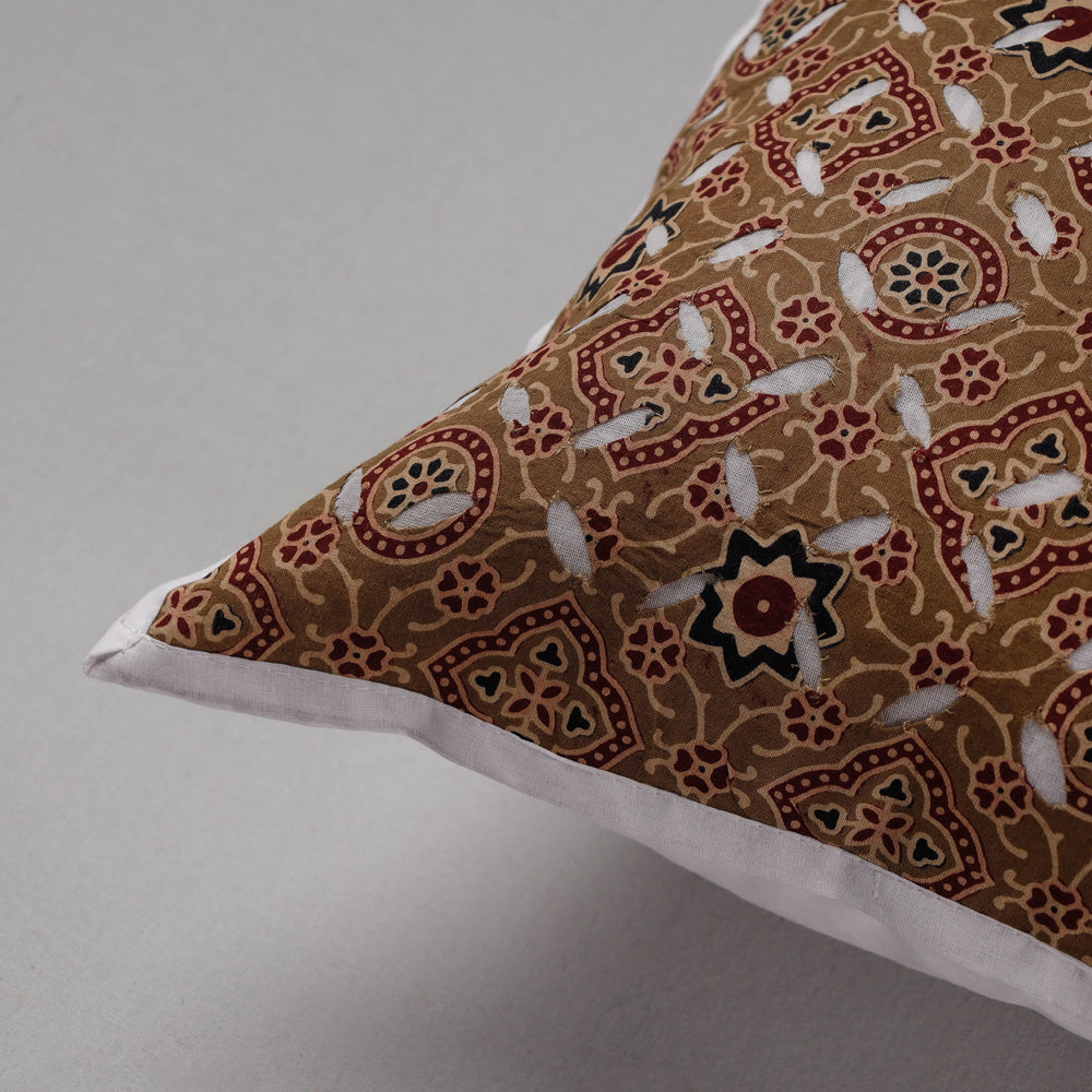 SHADES OF MARUDHARA Brown - Cutwork Cotton Applique Cushion Cover (16 x 16 in) - view 2
