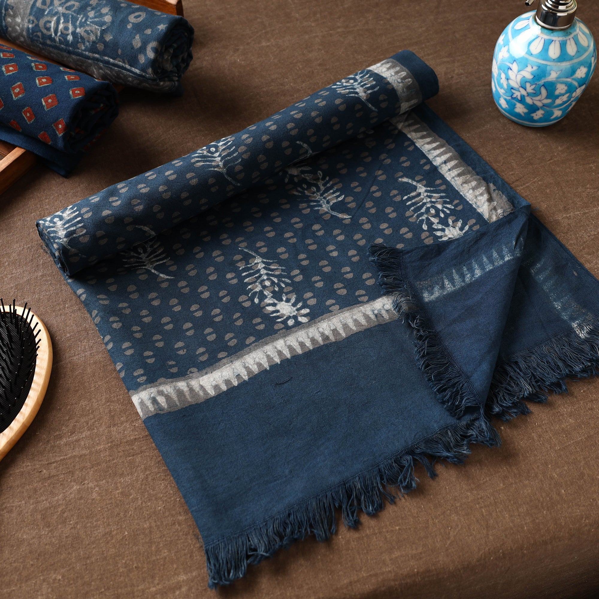 ITOKRI CRAFTS INITIATIVE Blue - Akola Block Printed Pure Handloom Cotton Towel