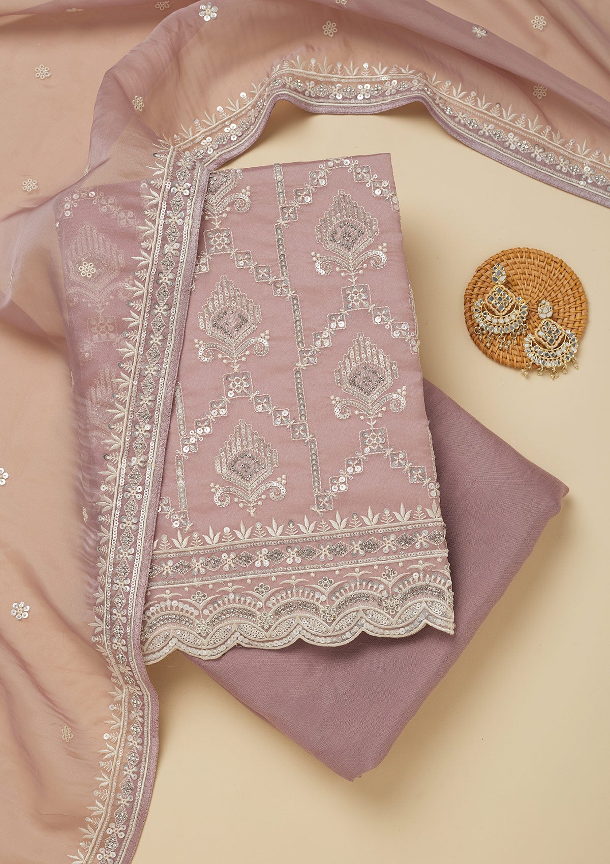 Koskii Mauve Zariwork Tissue Unstitched Salwar Suit