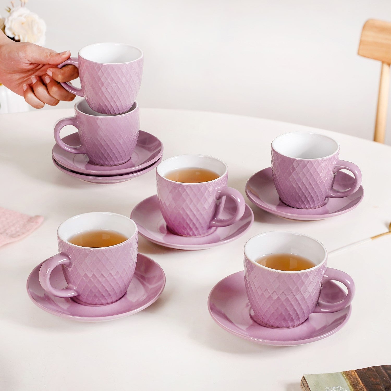 Nestasia Purple Ceramic Tara Tea Cup Set Of 6 With Saucer 225ml - view 2