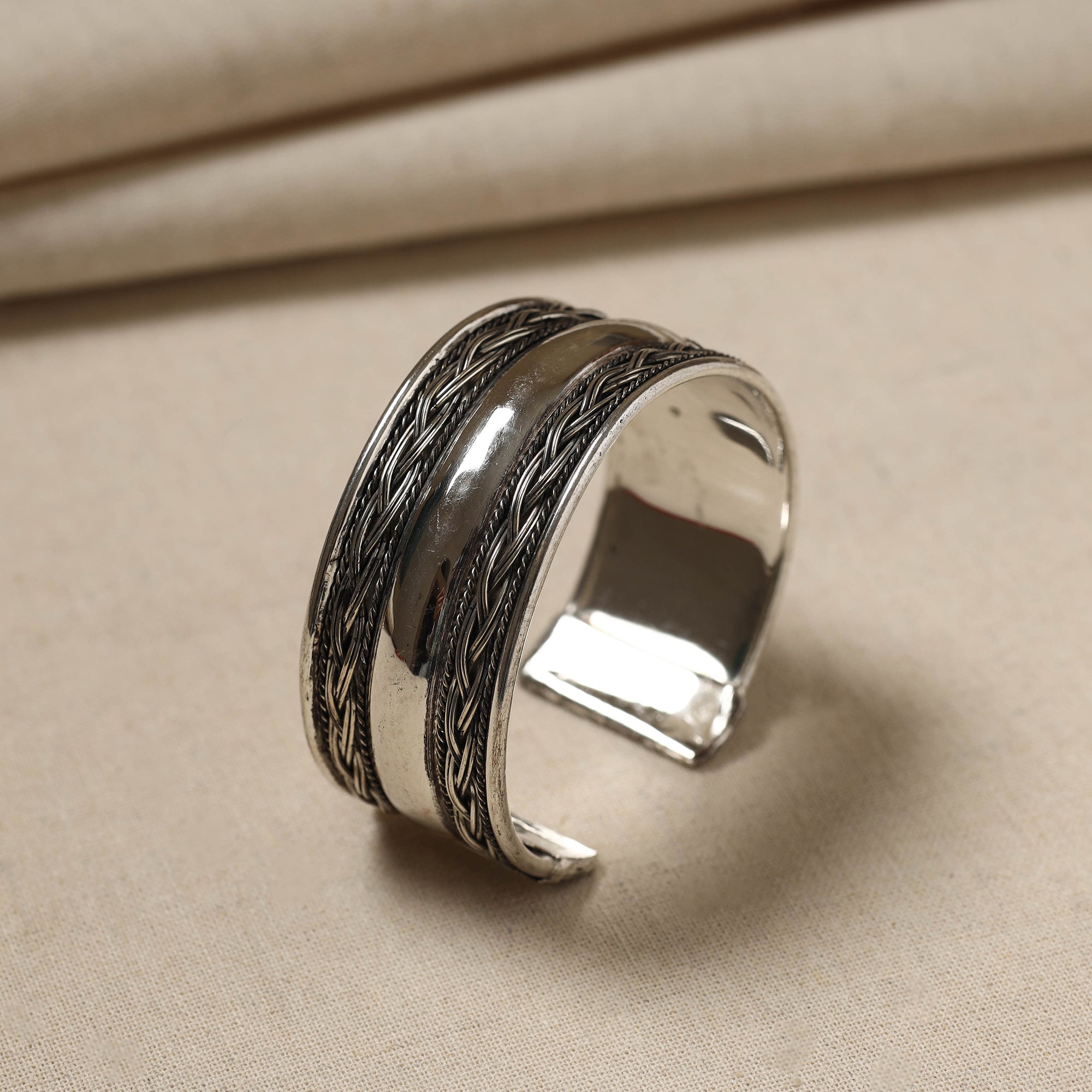 WHITE RIVER STORIES Antique Finish Oxidised German Silver Bangle / Cuff Bracelet (Adjustable) - view 2