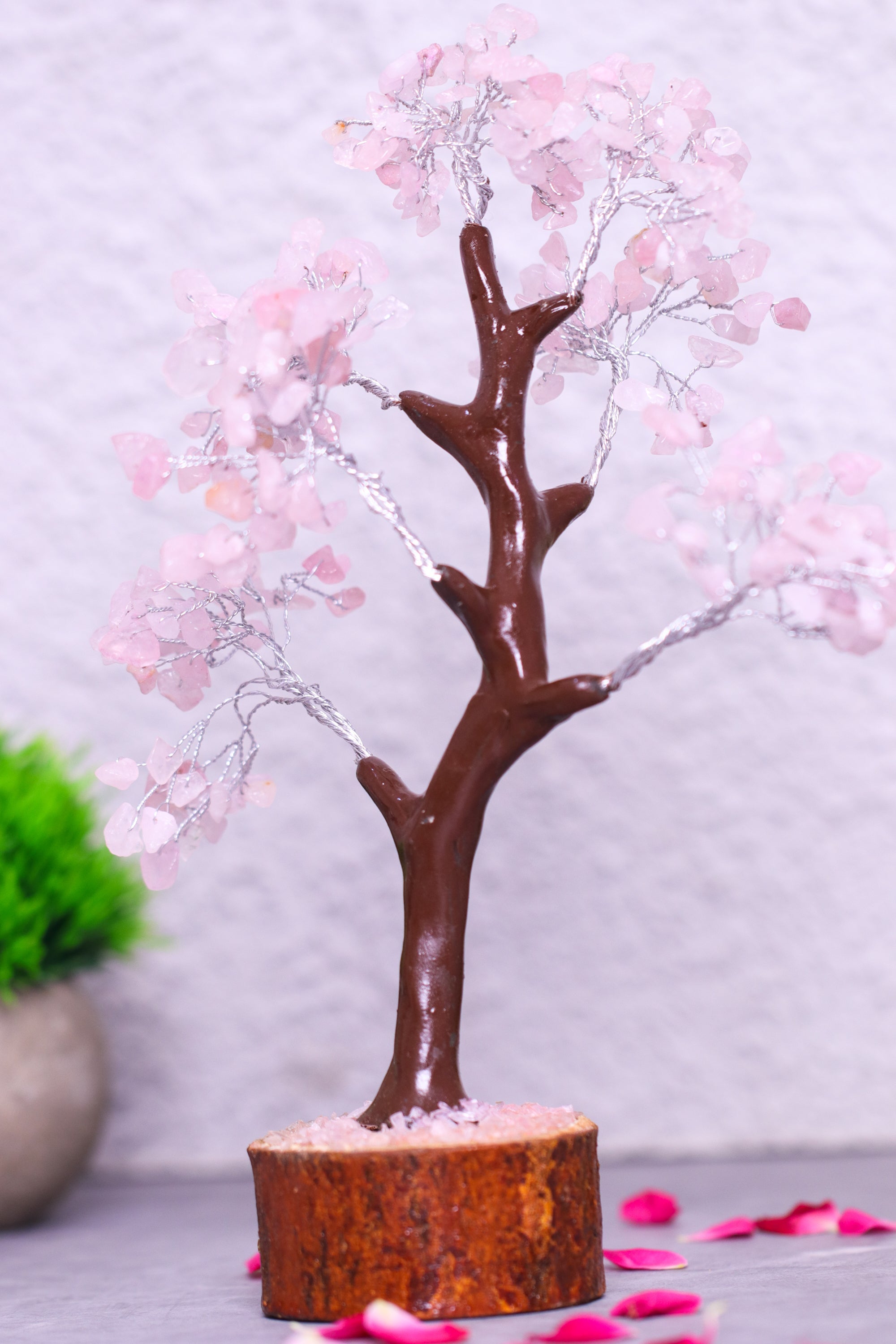 Studio Vaidik Rose Quartz Crystal Tree (M-seal)- 300 chips Pink Height 23cms Approx