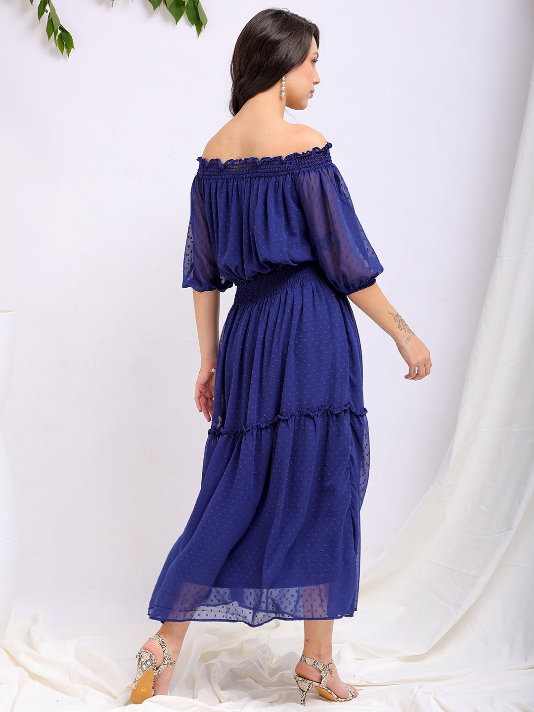 Freehand By The Indian Garage Co Women's Textured Fit and Flare Offshoulder Tiered Dress - view 6