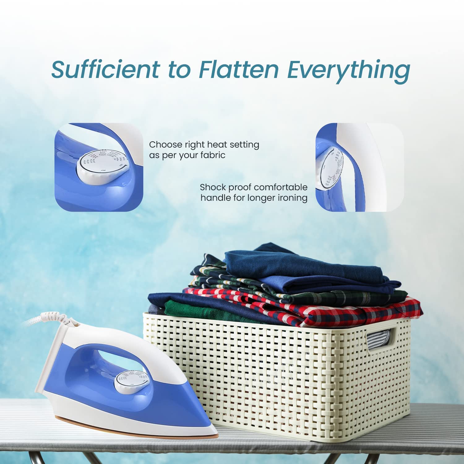 Candes EI108 Light Weight Electric Dry Iron 100% Non Stick Teflon Coating (1 Year Warranty) Blue & White - view 4