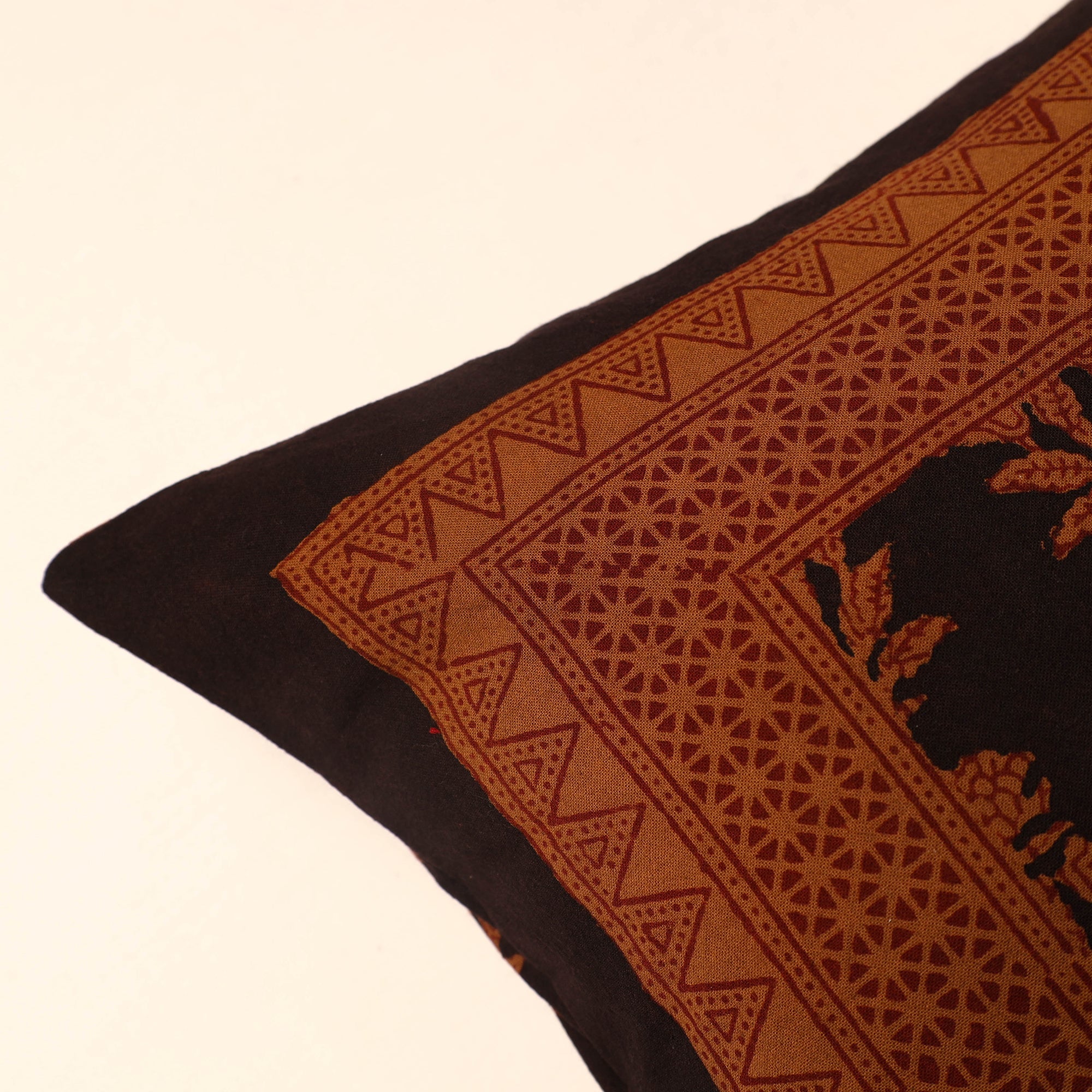 BAGH PRINTS BY ANSHAR FARUKH KHATRI Brown - Bagh Block Printed Cotton Cushion Cover (16 x 16 in) 42 - view 2