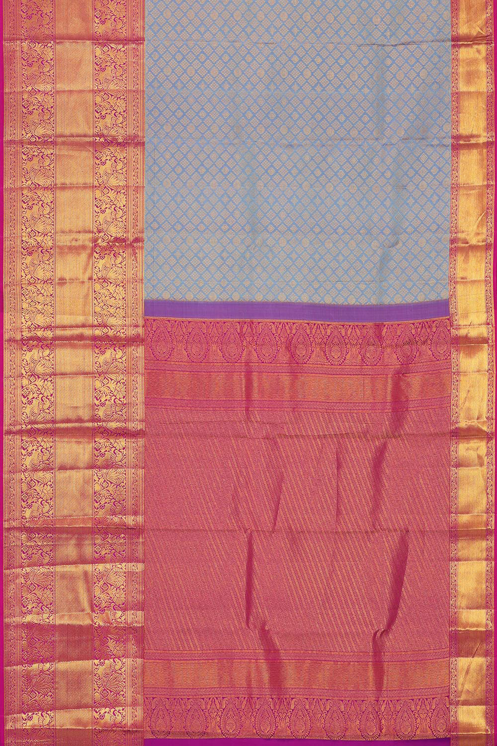 Kalanjali Kanchipattu Bluish Grey Brocade Saree - view 3