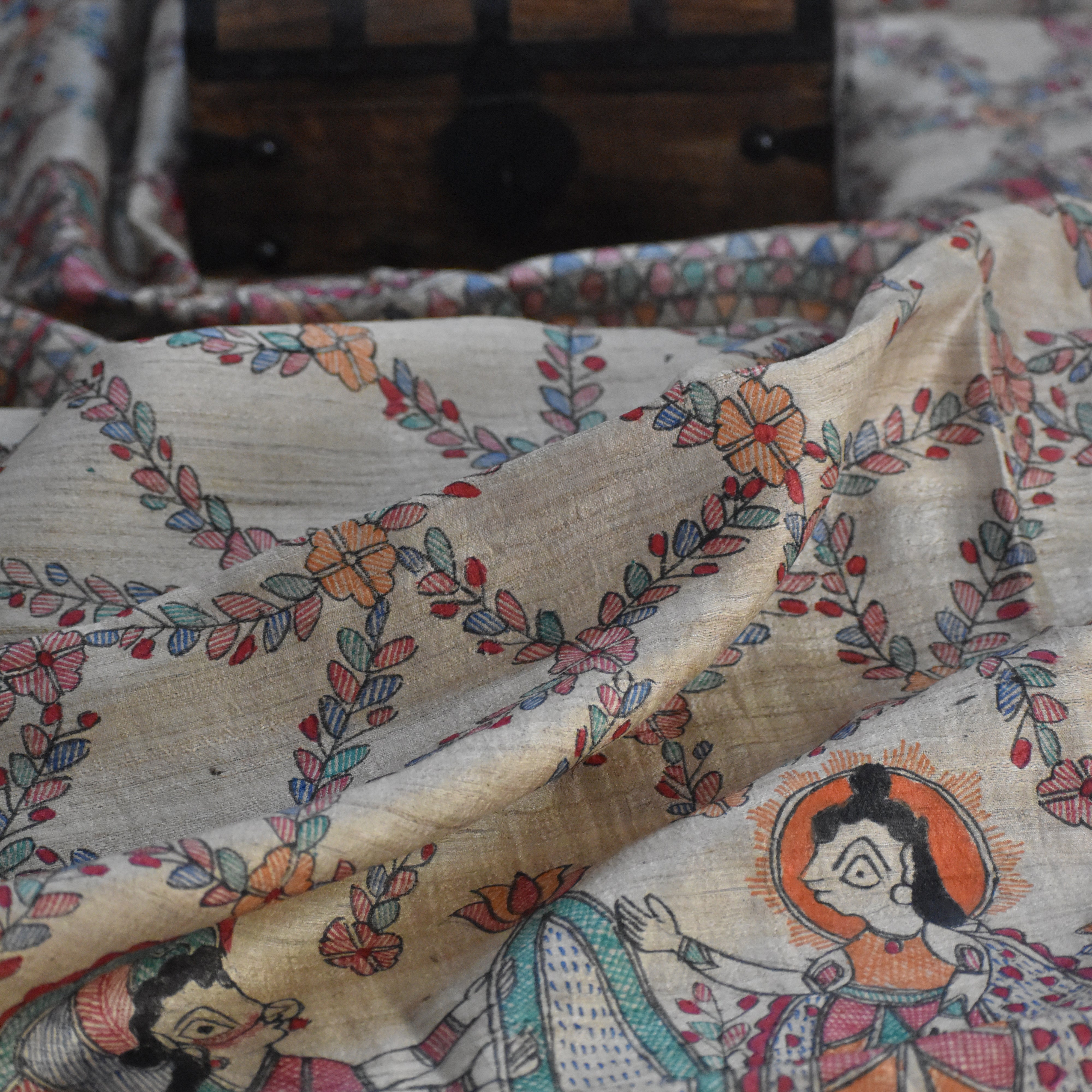 DIORAMA DESIGNS Brown - Madhubani Hand-Painted Natural Tussar Silk Dupatta - view 3