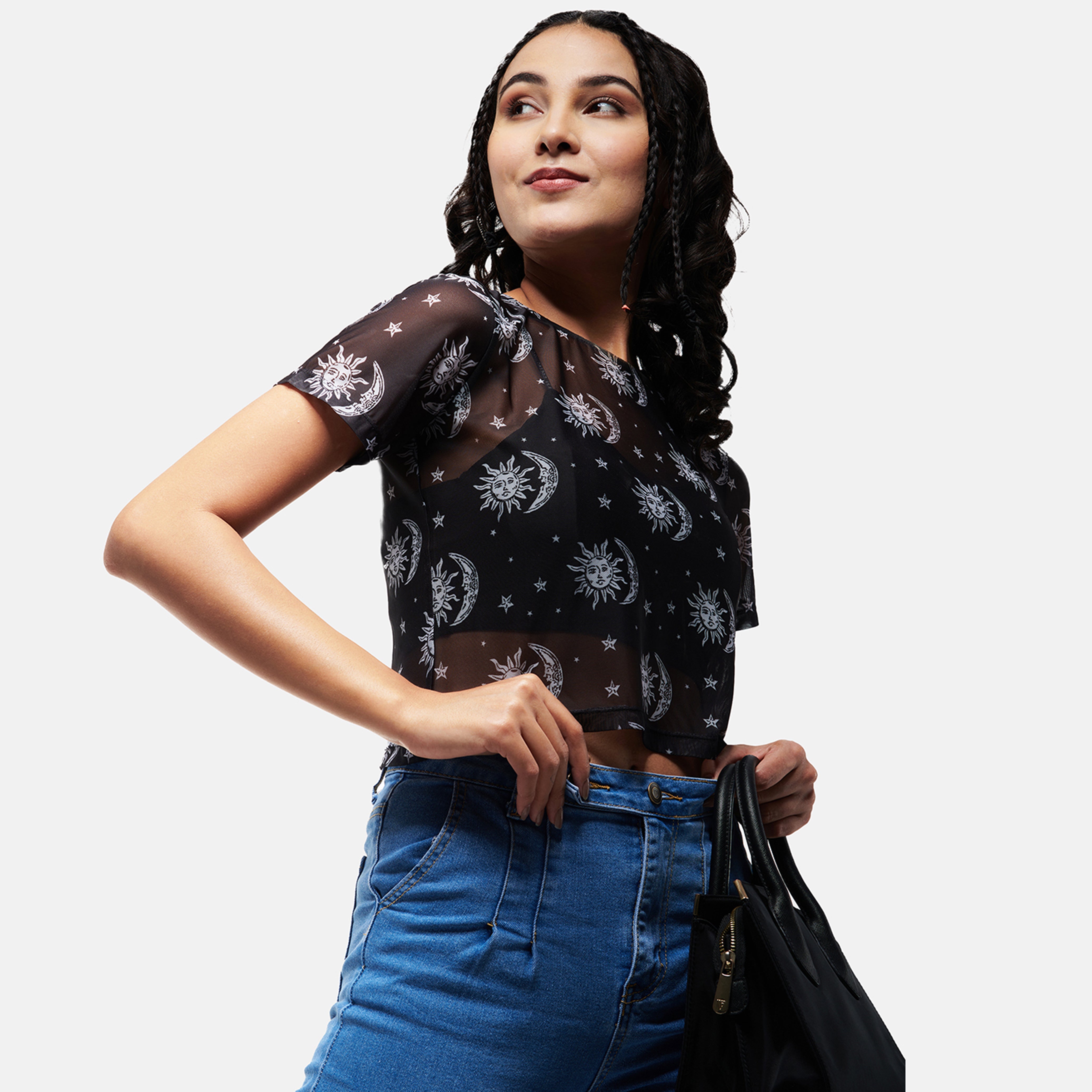 VSCO Black Sun Print Mesh Top - view 5