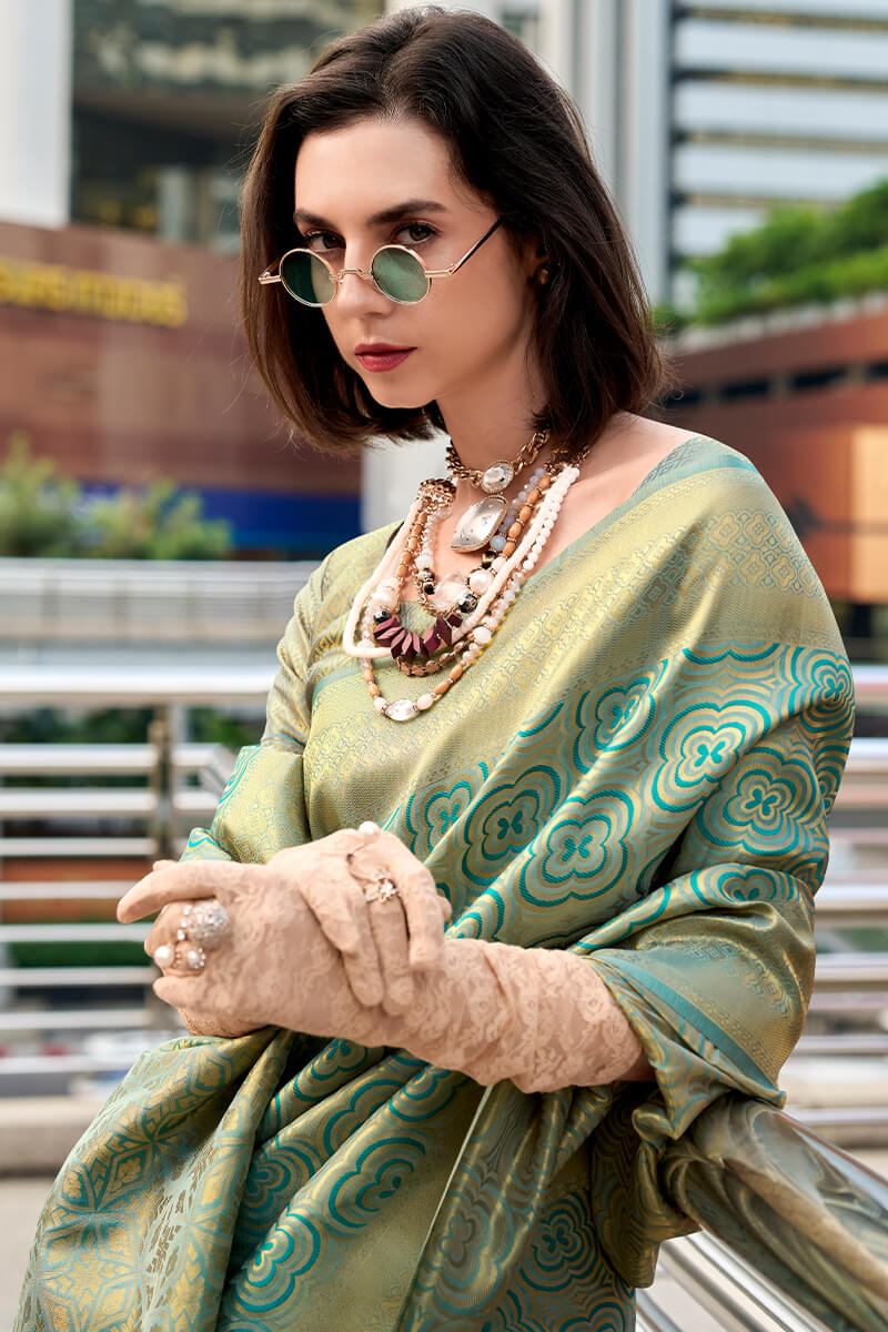 Rajpath Demure Sea Green Kanjivaram Silk Saree With Snazzy Blouse Piece - view 2