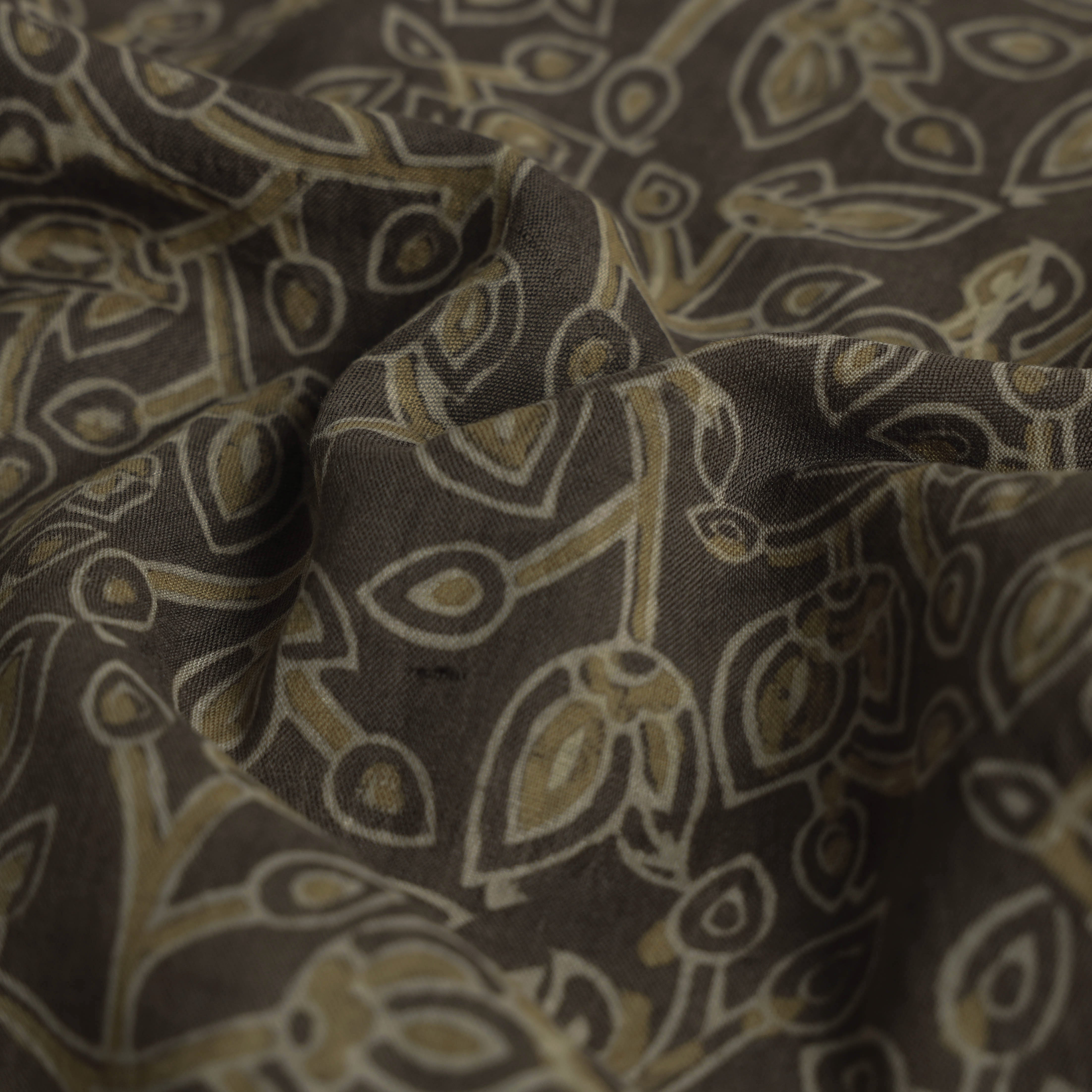 SOUTH KARGHA Brown - Mulberry Silk Cotton Akola Hand Block Printed Handloom Fabric - view 4