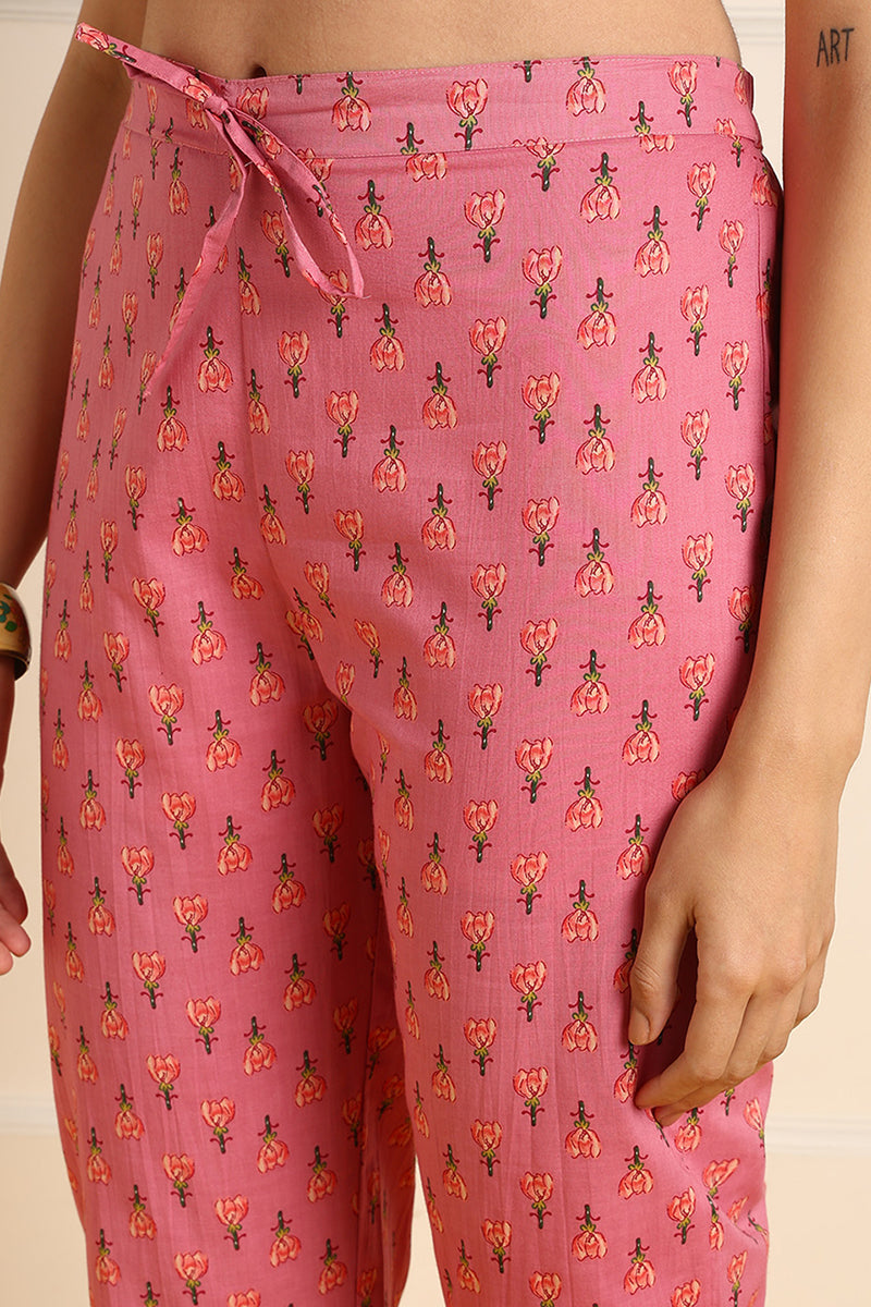 Ahika Pink Pure Cotton Floral Embroidered A-Line Suit Set JPSKD1025PNK - view 6