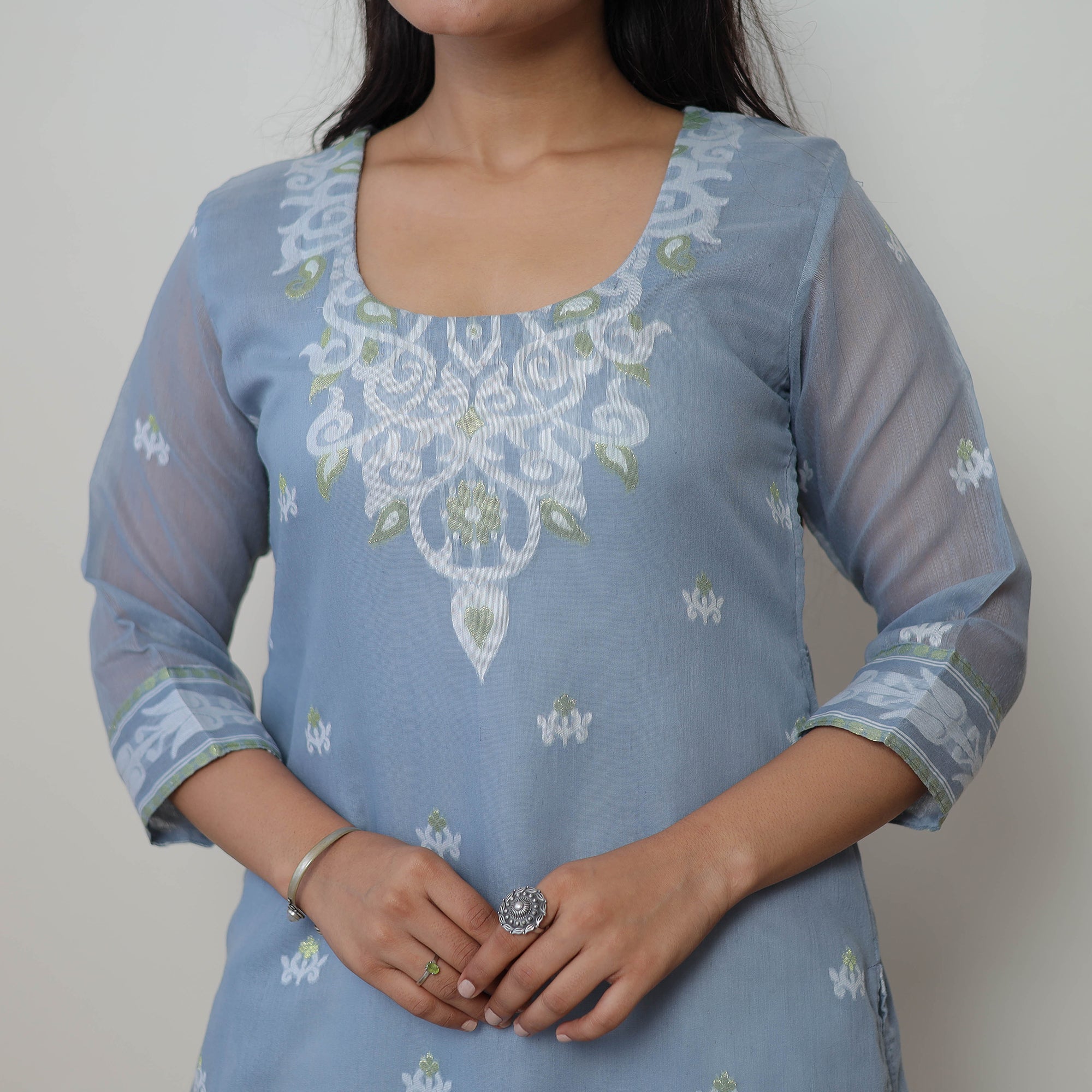 ITOKRI CASUALS Bengal Jamdani Silk Cotton Kurta with Dupatta Set 02 - view 5