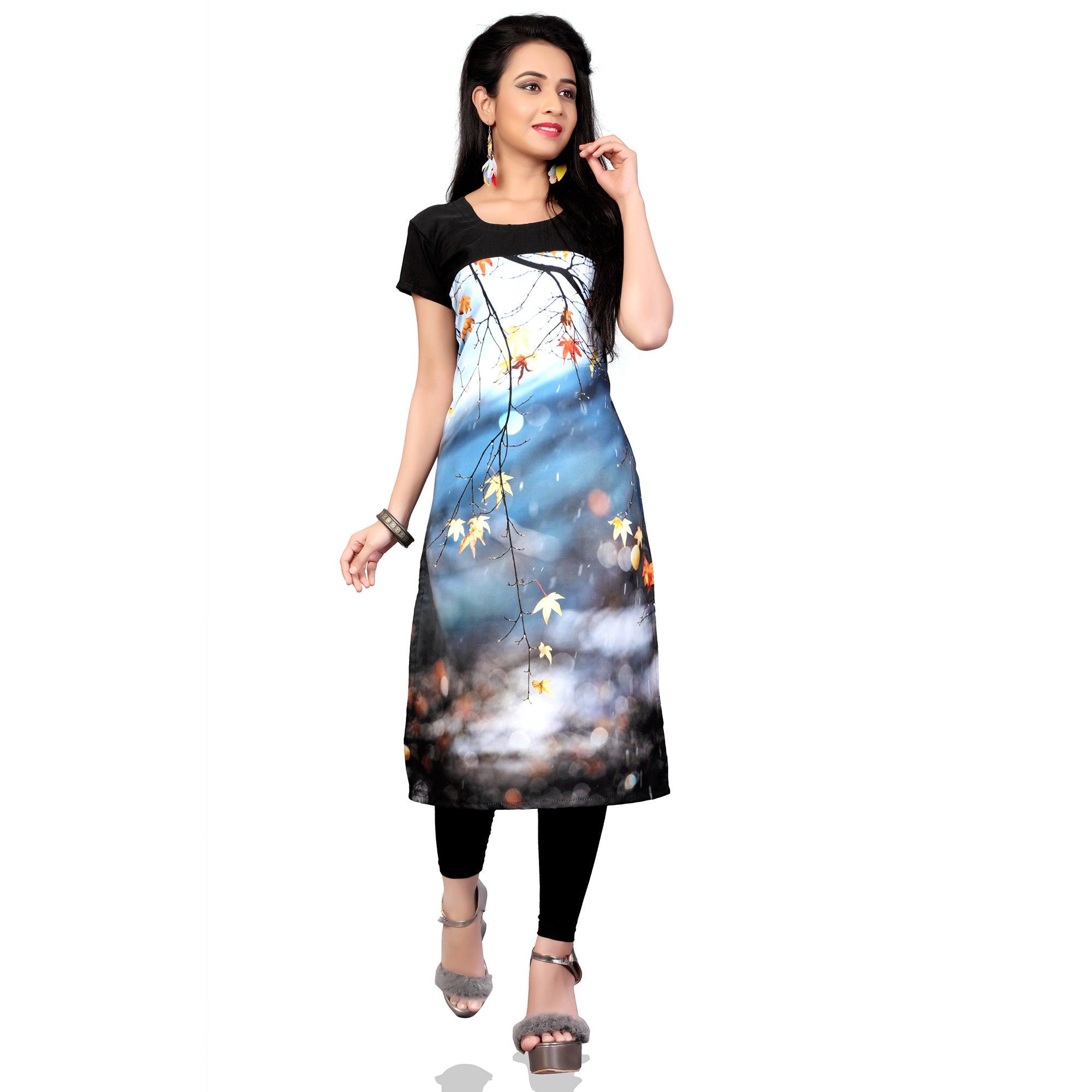 Peachmode Seller Eye-Catching Multi Colored Casual Printed Crepe Kurti