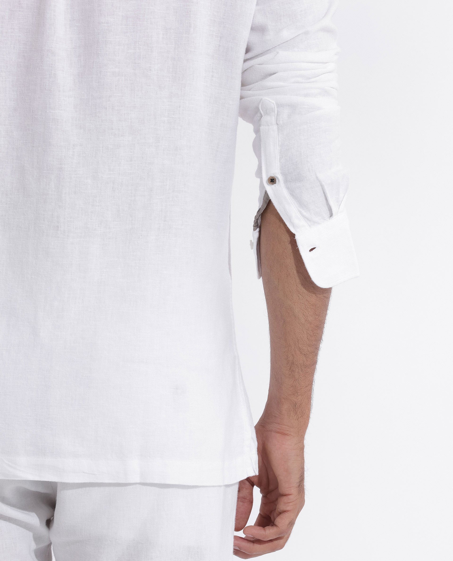 Rare Rabbit Men's Lunet White Linen Full Sleeves Solid Shirt - view 9