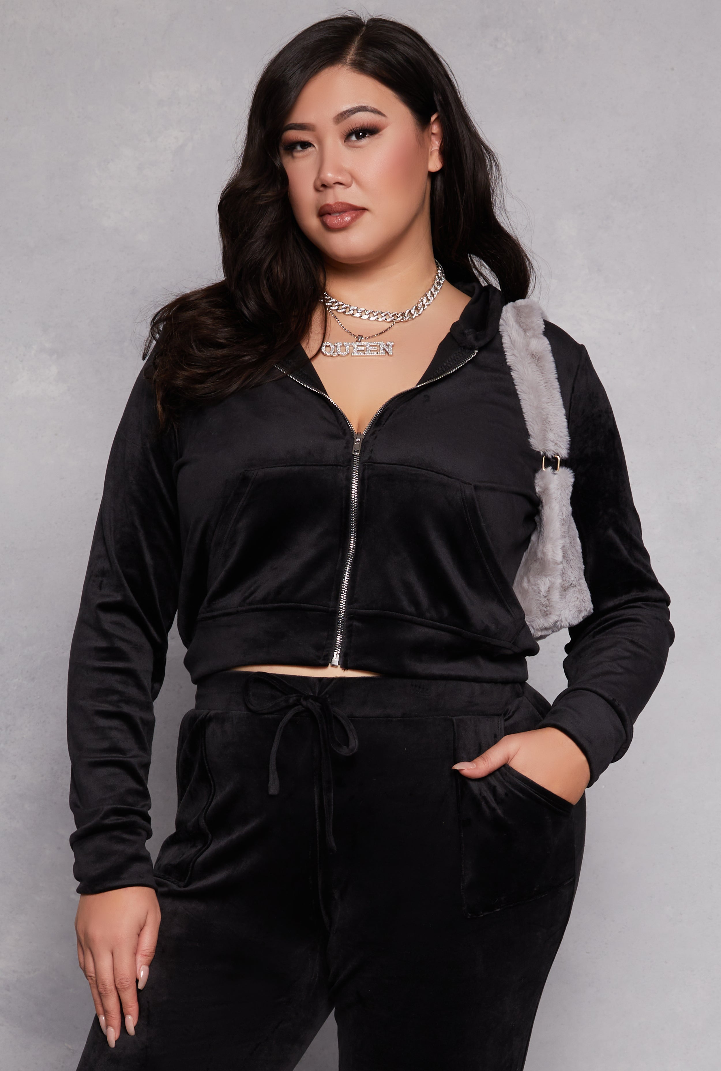 blashe Plus Size Velour Front Zip Hoodie – Women's