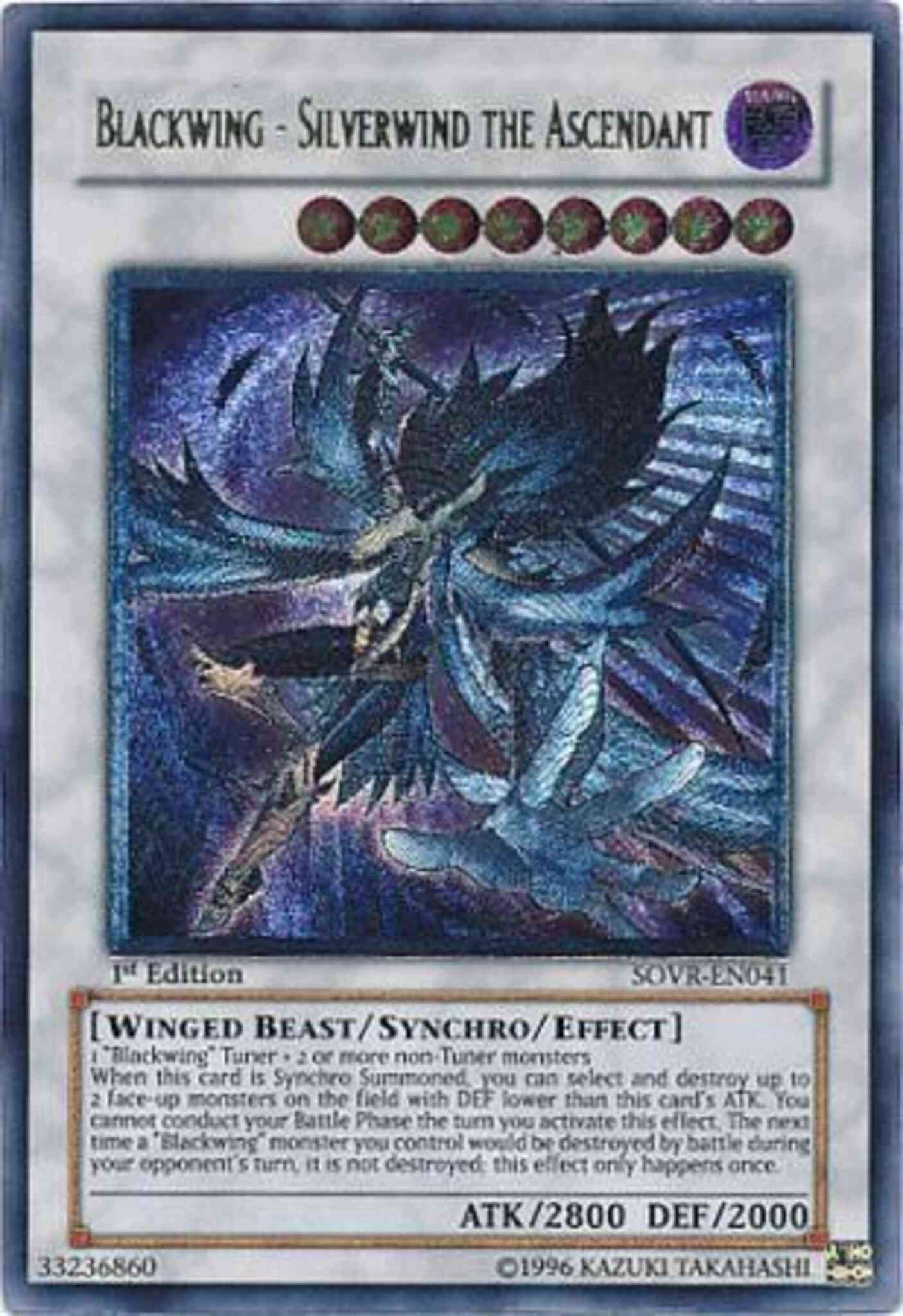 Yu-Gi-Oh! Blackwing - Silverwind the Ascendant - SOVR-EN041 - Ultimate Rare - 1st Edition