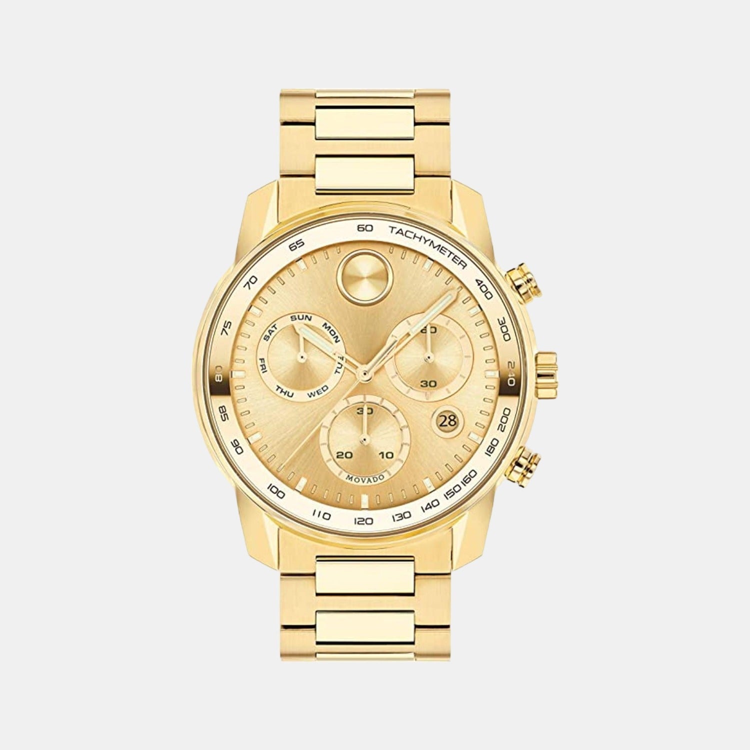 Movado Bold Verso Men Quartz Gold Dial Chronograph Stainless Steel Watch 3600866