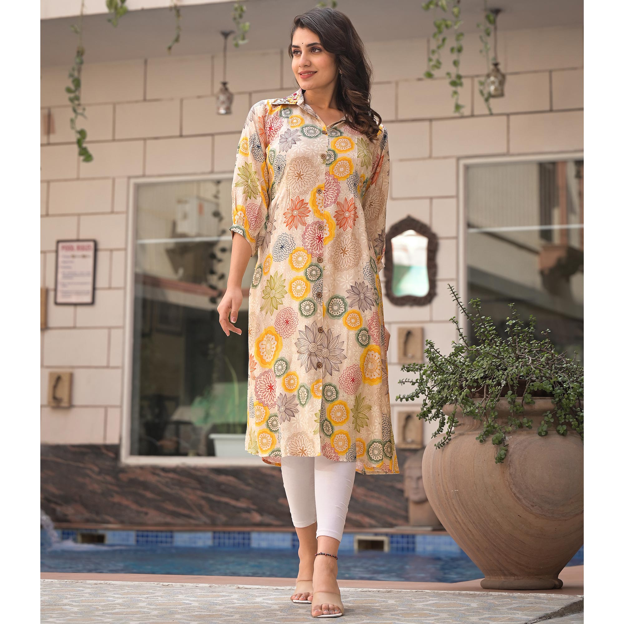 Peachmode Multicolor Floral Printed Muslin A-line Kurti Dress - view 5