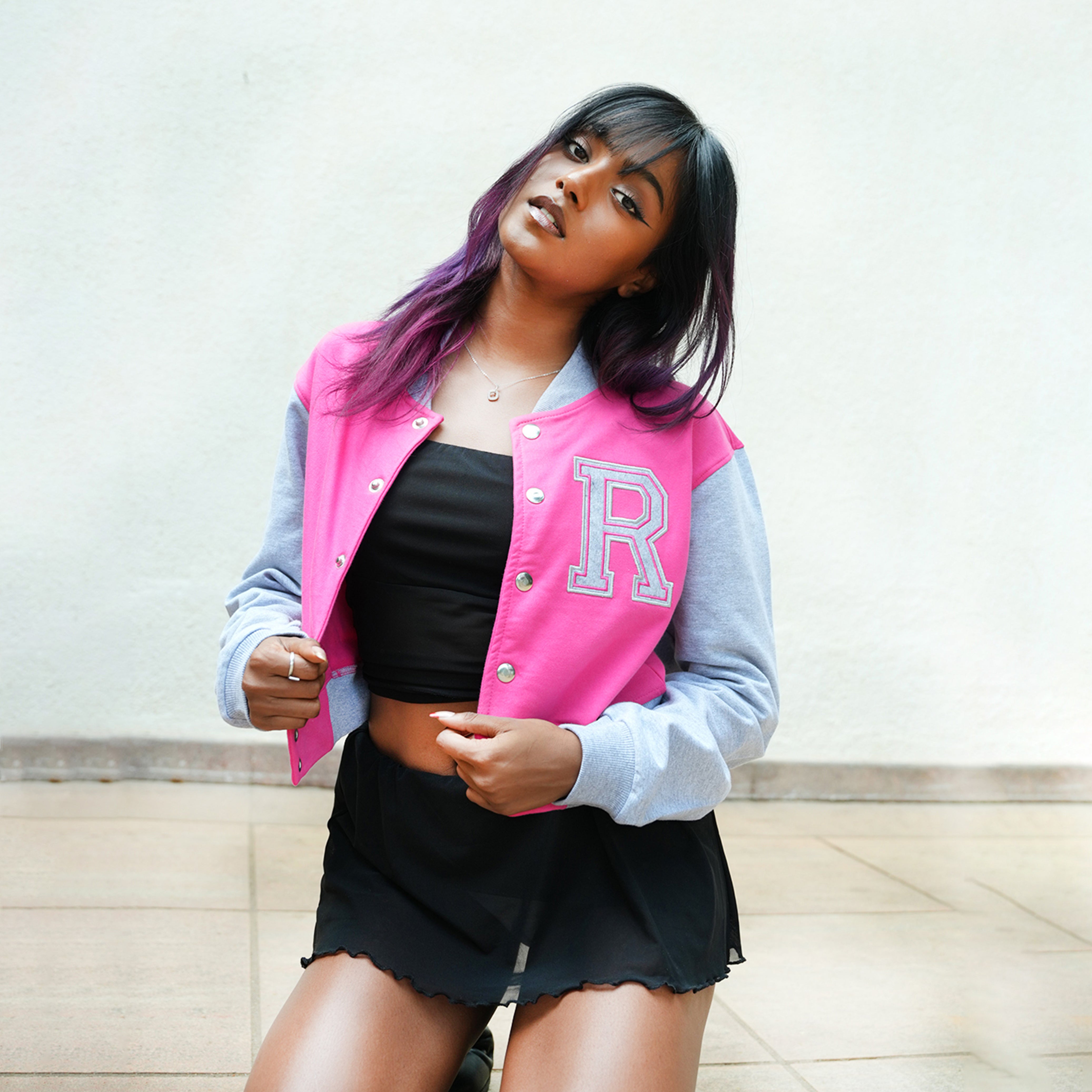 IZF Pink Crop Varsity Jacket