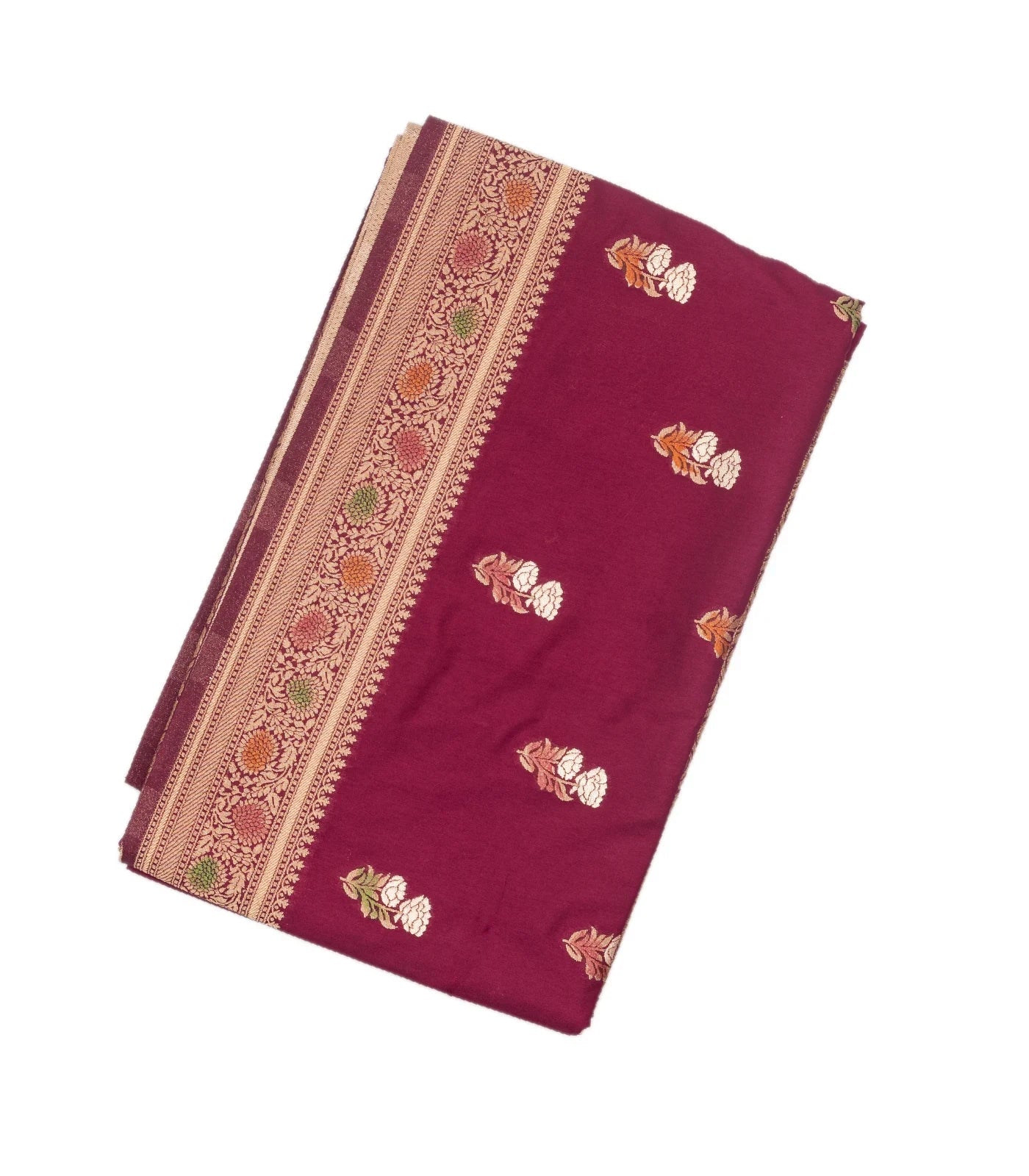 RmKV Maroon Woven Blended Dupion Saree With Meena Floral Motifs
