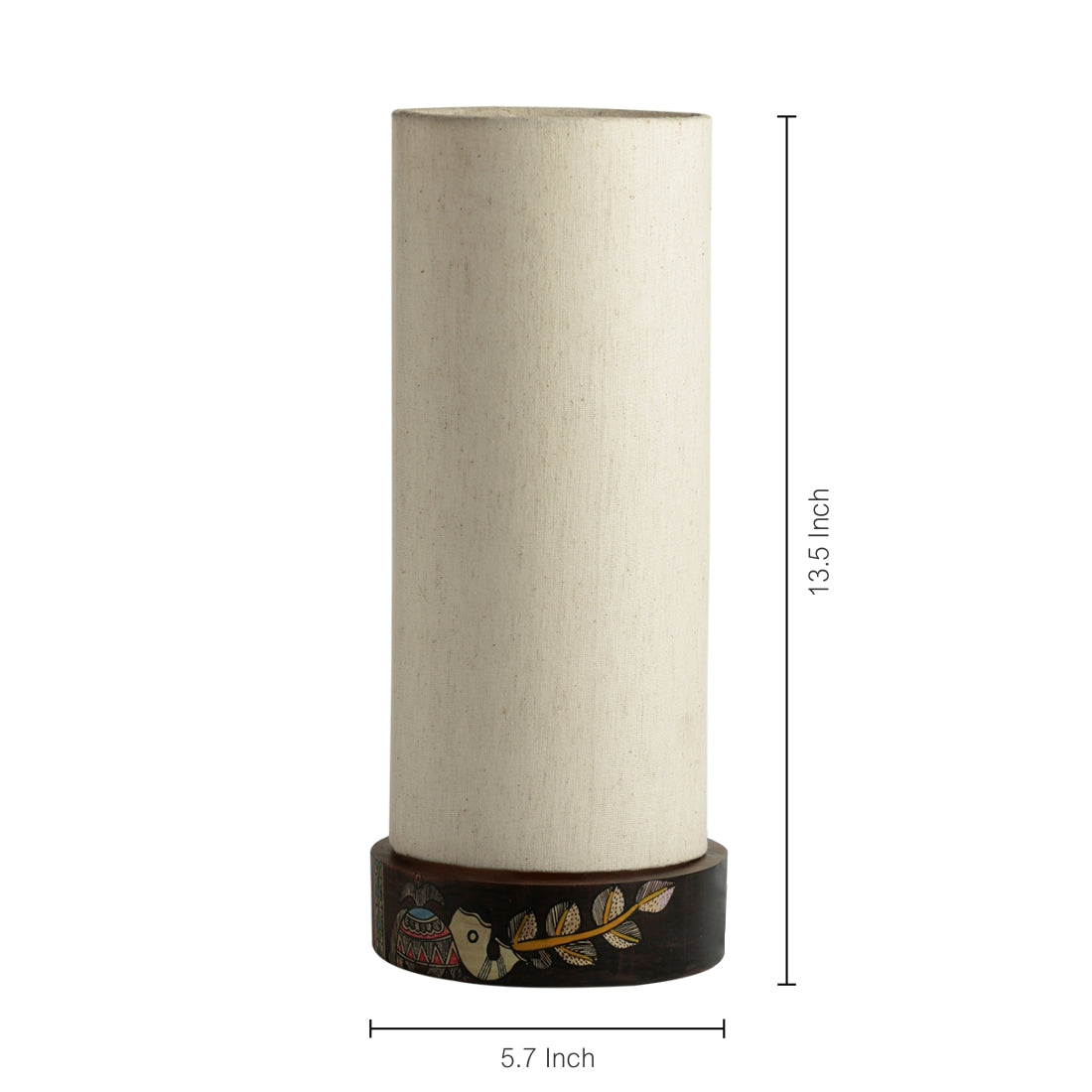 EXCLUSIVELANE 'The Brownie Elephant' Madhubani Handpainted Round Table Lamp In Mango Wood - view 5
