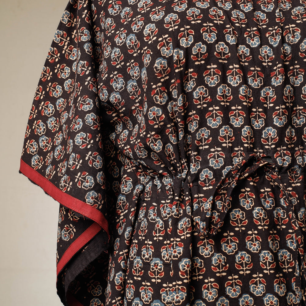 KACHCHH JI CHHAAP Black - Ajrakh Hand Block Printed Cotton Kaftan with Tie-Up Waist (Long) - view 2