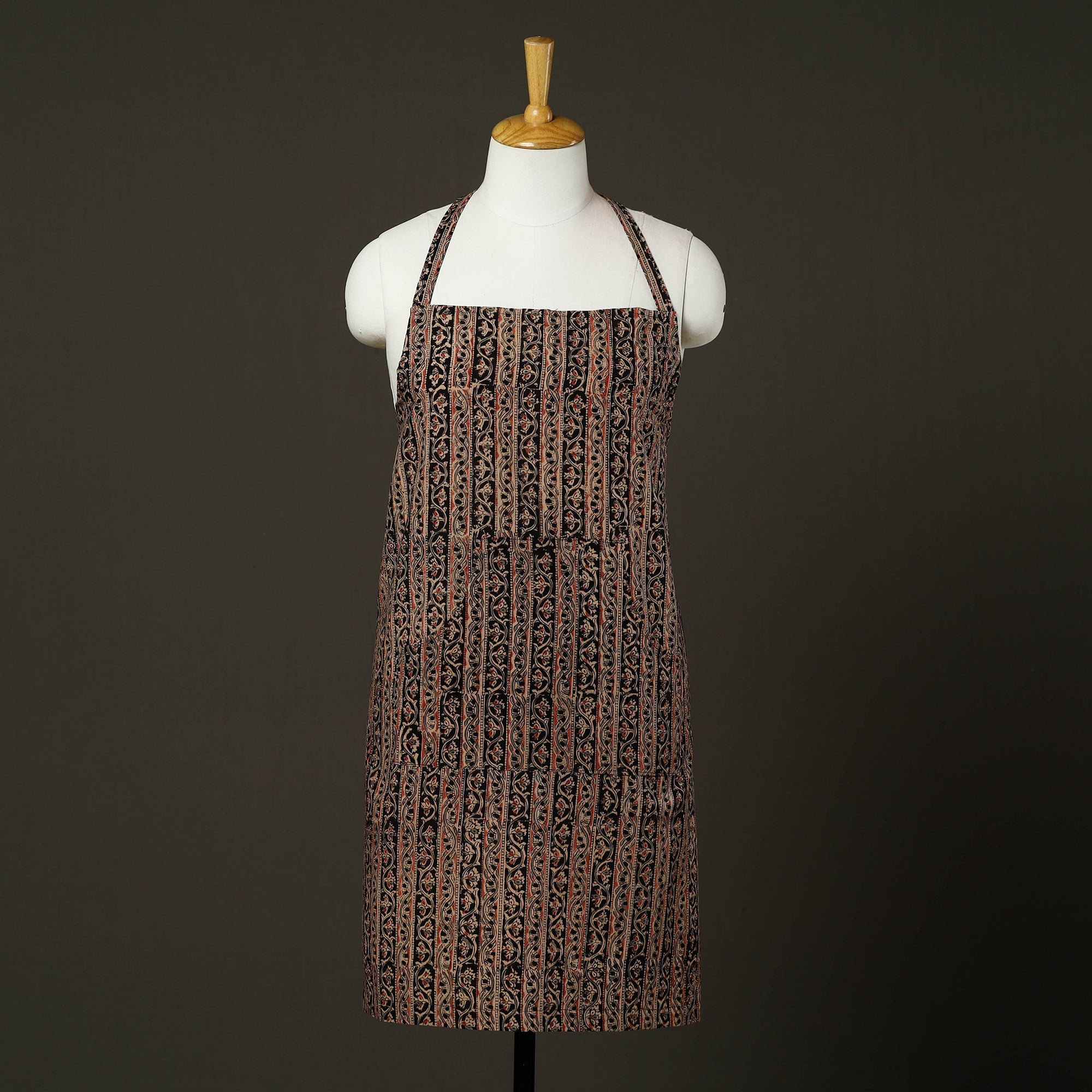 JALPARI Brown - Kalamkari Block Print Cotton Apron with Pocket 63