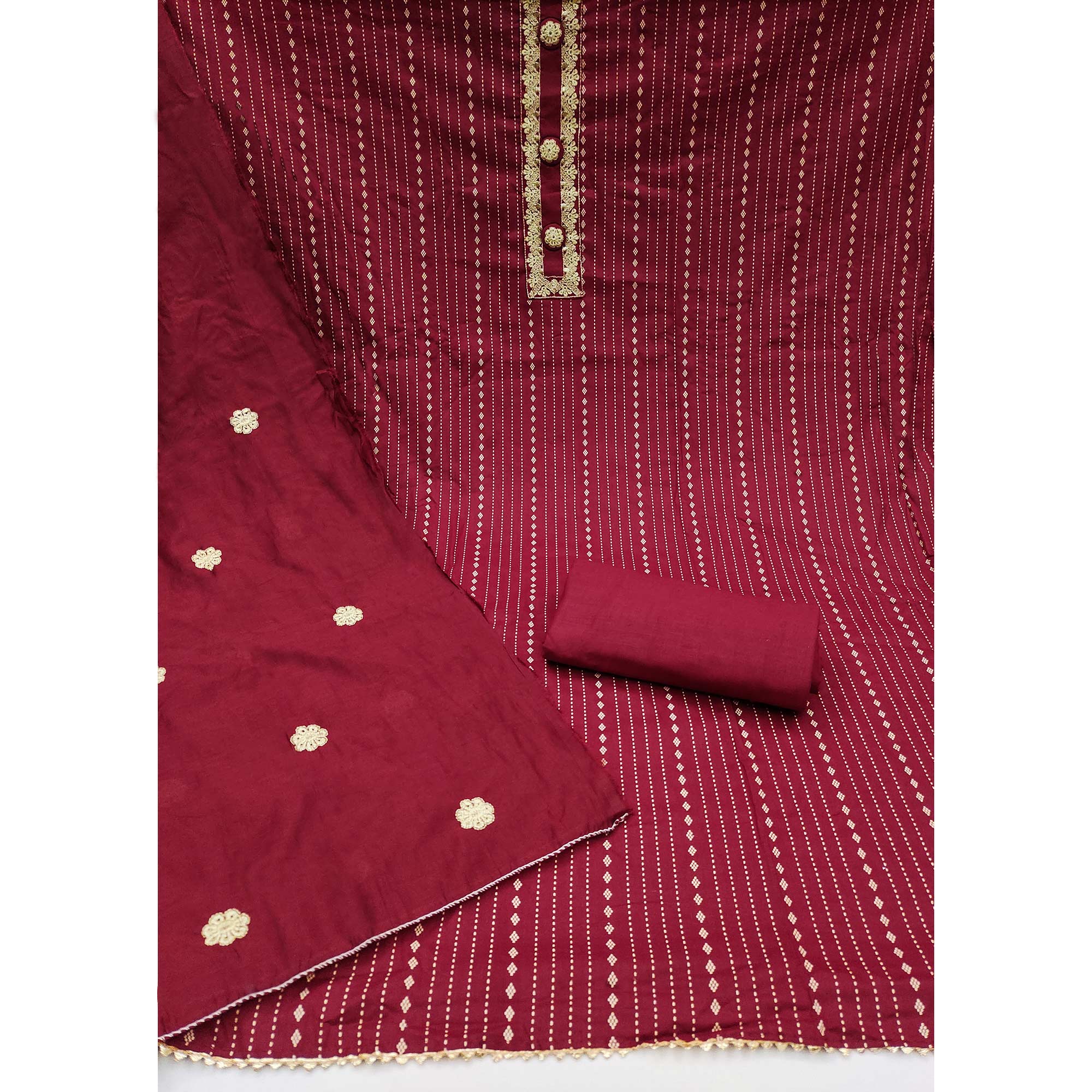 Peachmode Maroon Printed Pure Cotton Dress Material - view 3
