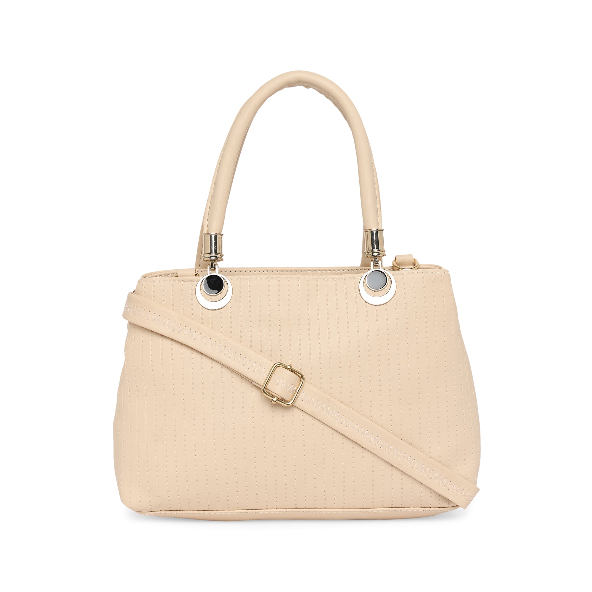 Peachmode Seller Cream Women Vegan Leather Handbag With Belt
