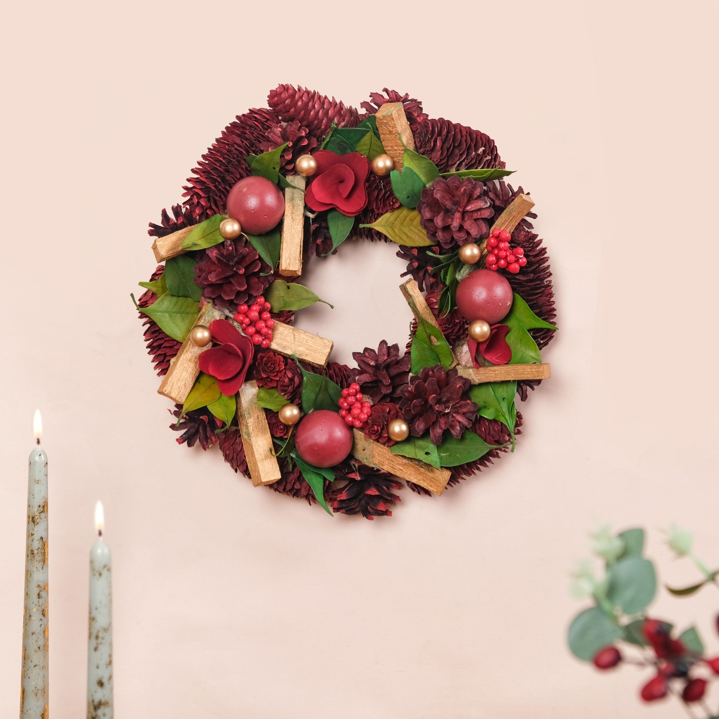 Nestasia Crimson Pine Cones Ecofriendly Wreath